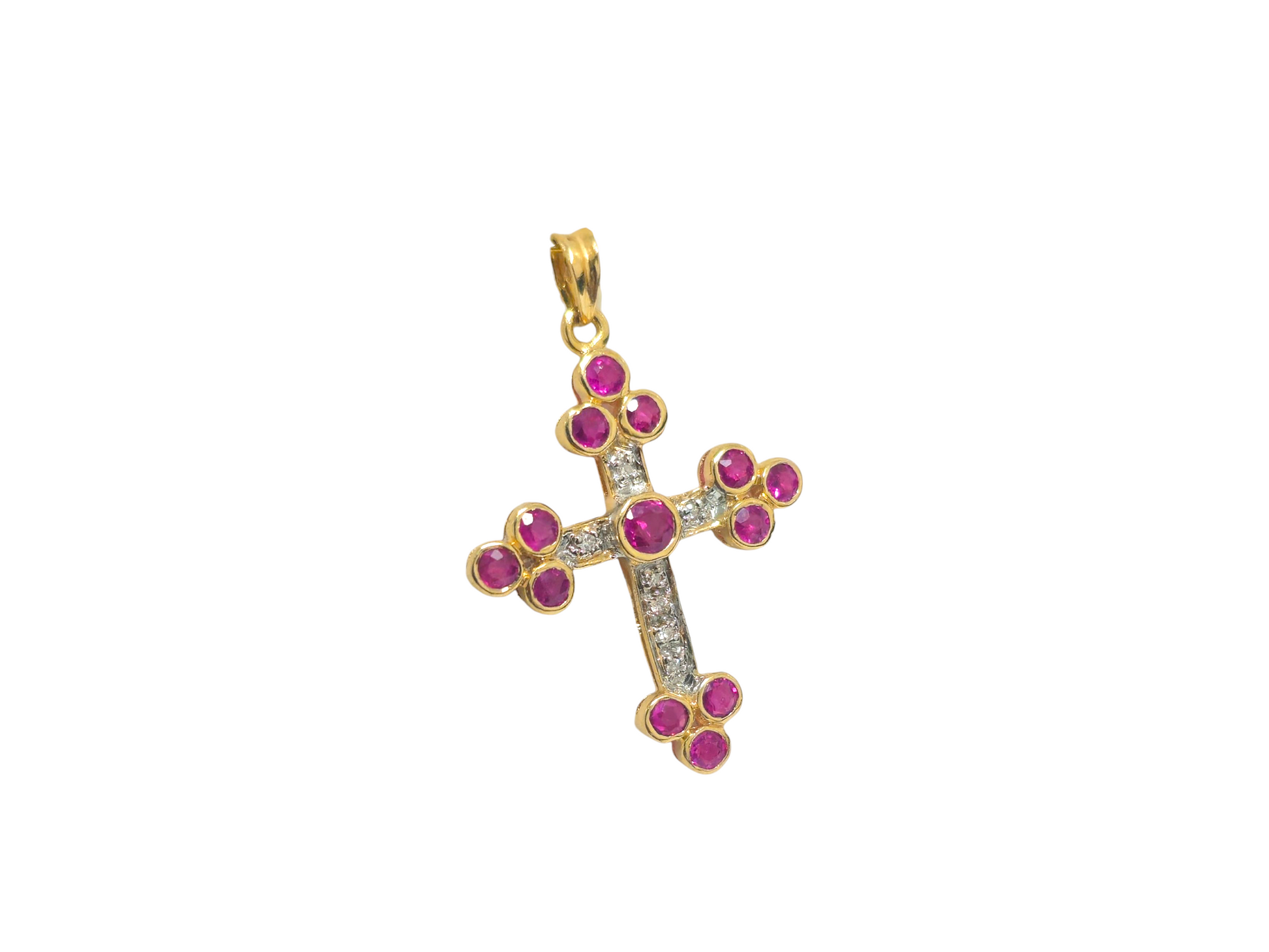 Natural Ruby and Diamond Cross in 14K Yellow Gold