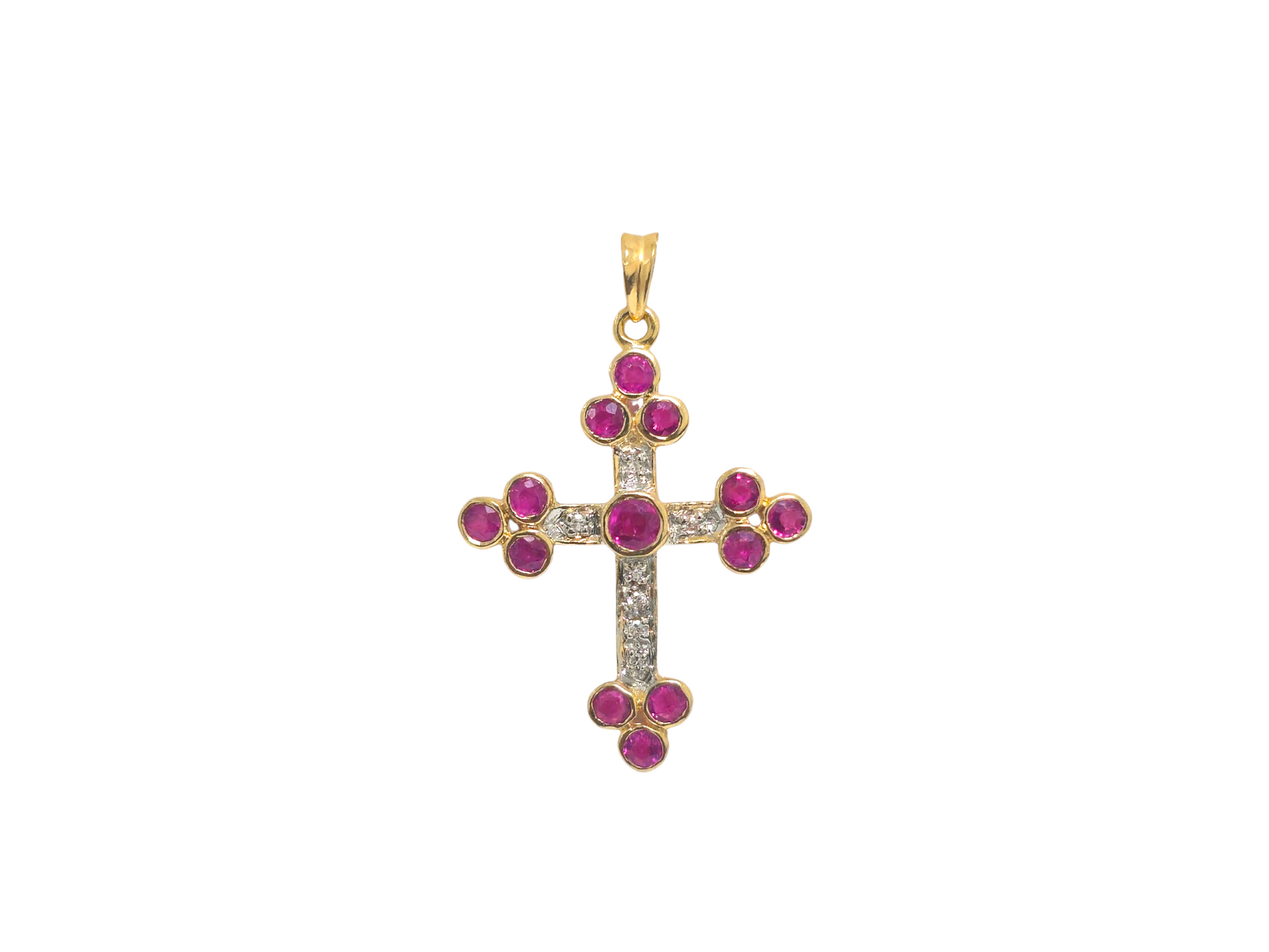 Natural Ruby and Diamond Cross in 14K Yellow Gold