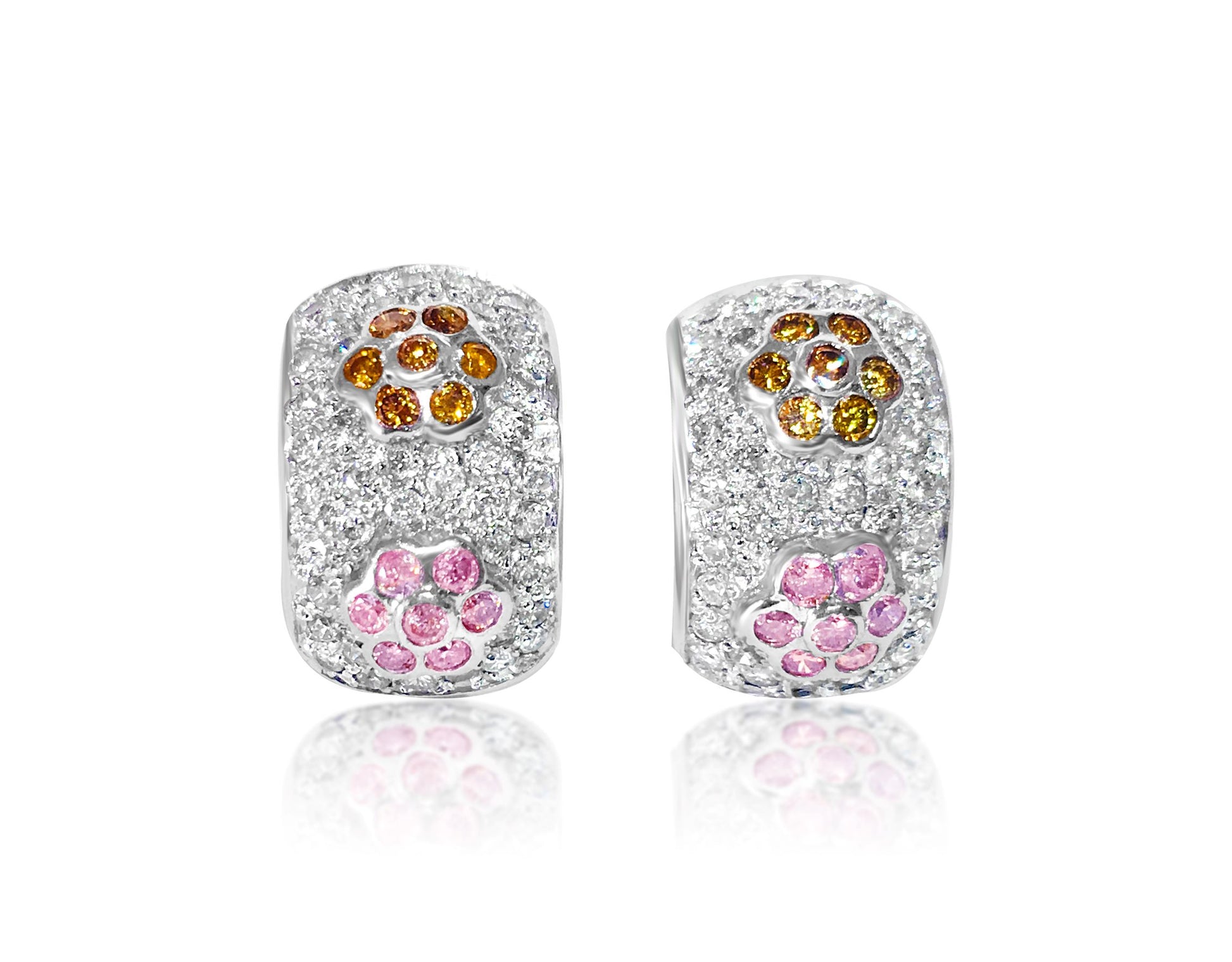 2.0 CT white, pink & yellow diamonds in 14k earrings - Pristine Diamonds