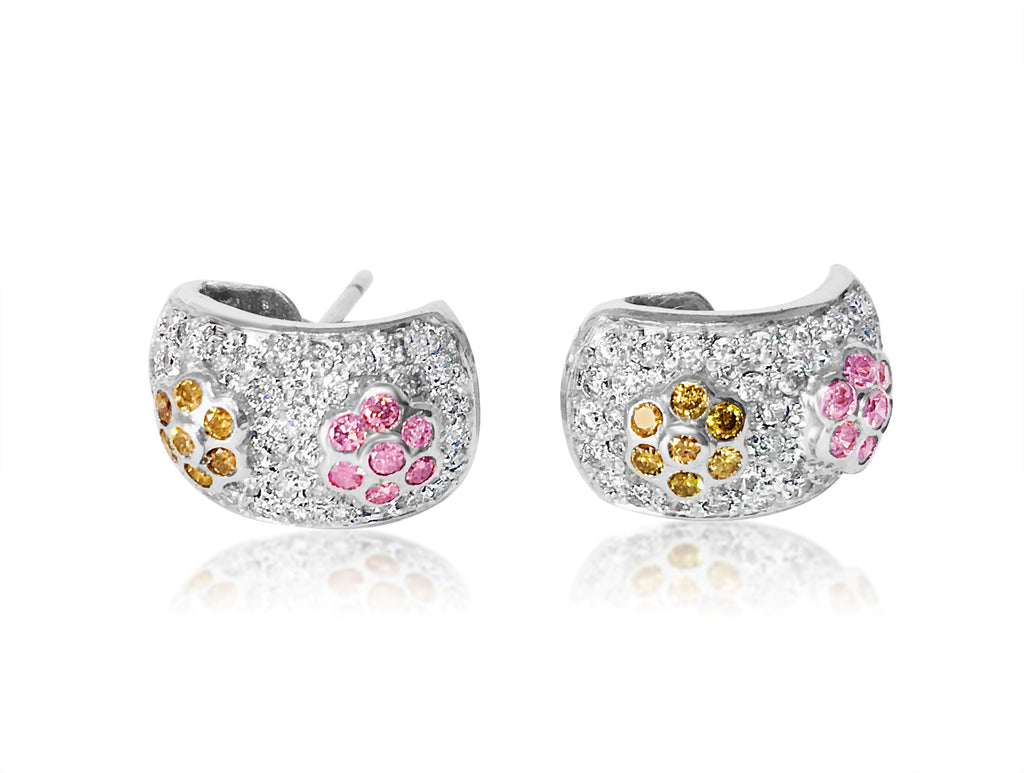 2.0 CT white, pink & yellow diamonds in 14k earrings - Pristine Diamonds