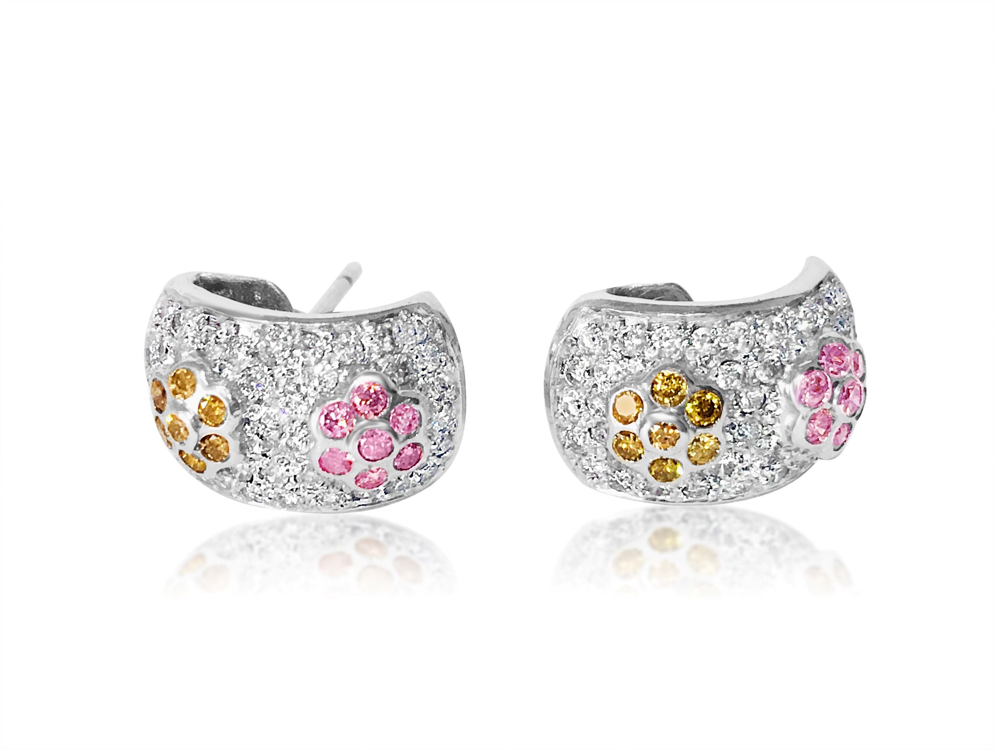 2.0 CT white, pink & yellow diamonds in 14k earrings - Pristine Diamonds