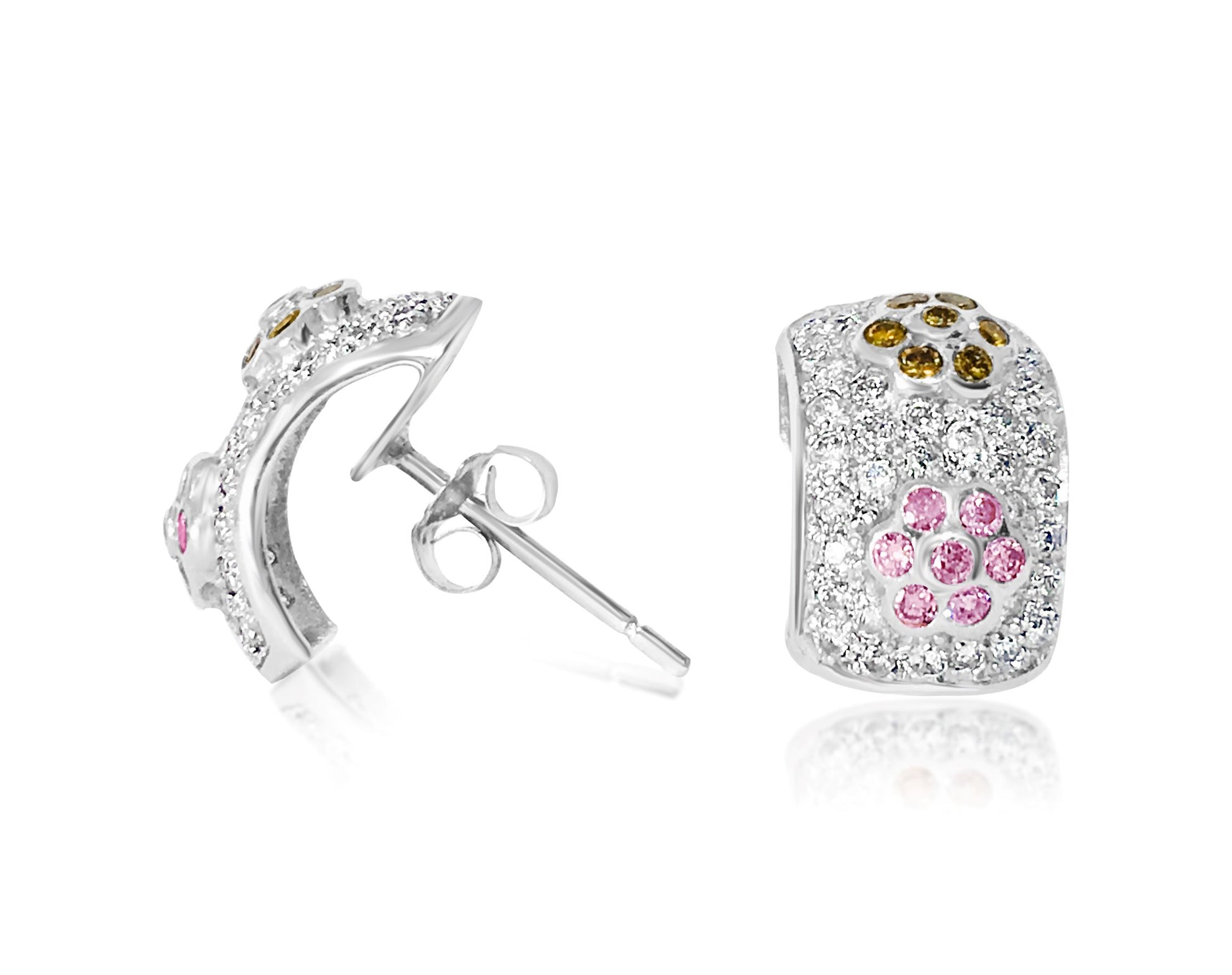 2.0 CT white, pink & yellow diamonds in 14k earrings - Pristine Diamonds