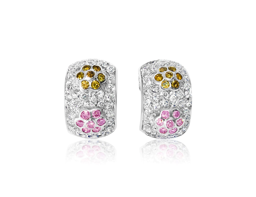 2.0 CT white, pink & yellow diamonds in 14k earrings - Pristine Diamonds