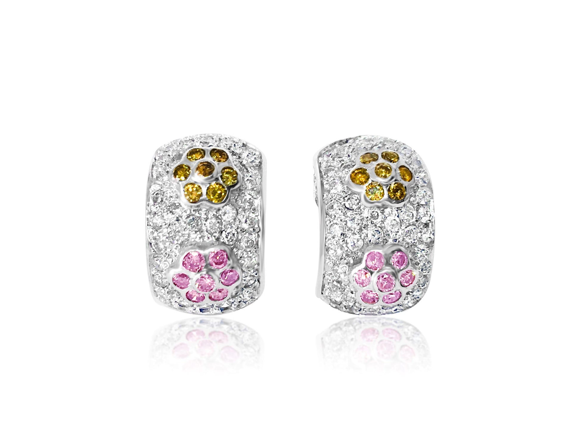 2.0 CT white, pink & yellow diamonds in 14k earrings - Pristine Diamonds
