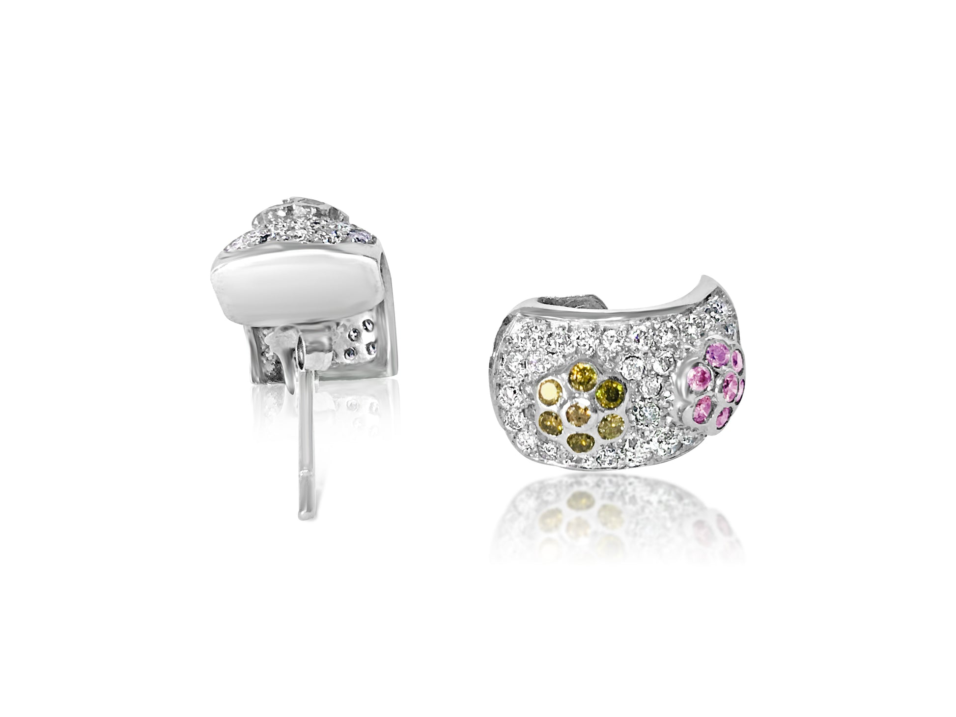 2.0 CT white, pink & yellow diamonds in 14k earrings - Pristine Diamonds