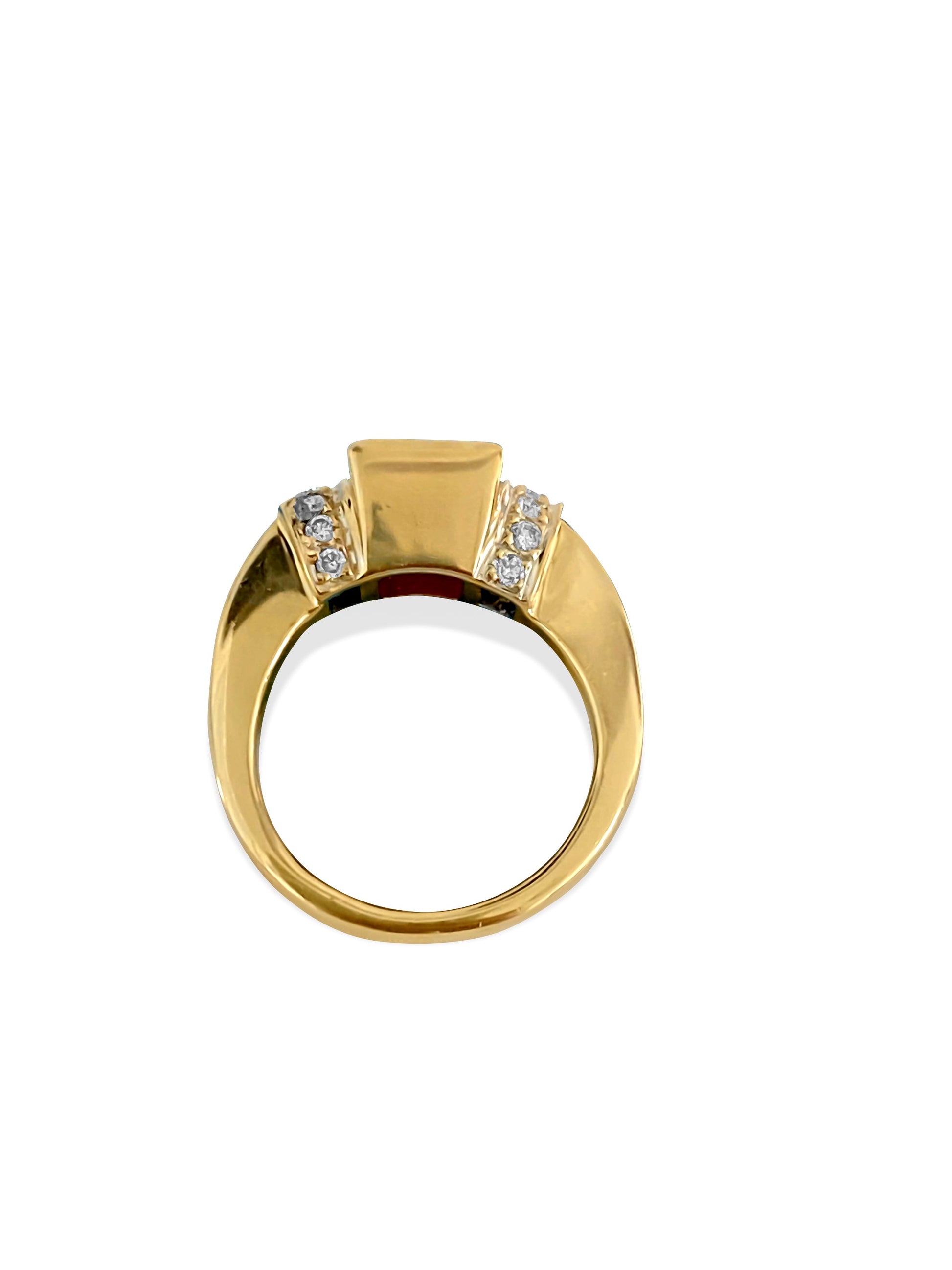 18K gold ring featuring a 0.92 carat diamond and natural ruby, crafted by Prince The Jeweler.