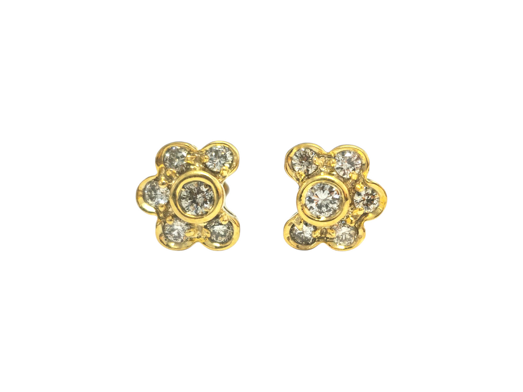 Flower Motif Diamond Studs in 14k Yellow Gold - Pristine Diamonds