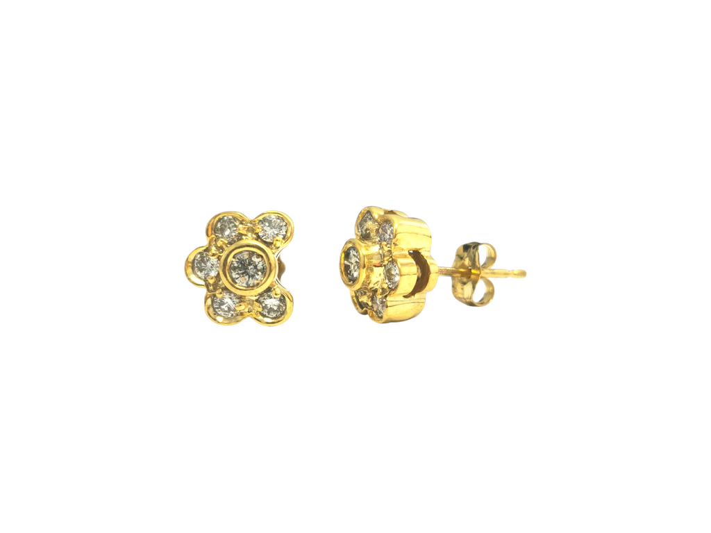 Flower Motif Diamond Studs in 14k Yellow Gold - Pristine Diamonds
