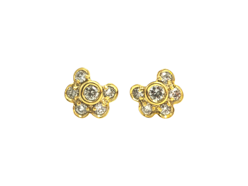 Flower Motif Diamond Studs in 14k Yellow Gold - Pristine Diamonds