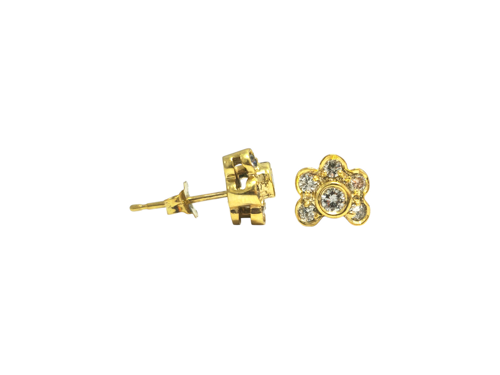 Flower Motif Diamond Studs in 14k Yellow Gold - Pristine Diamonds