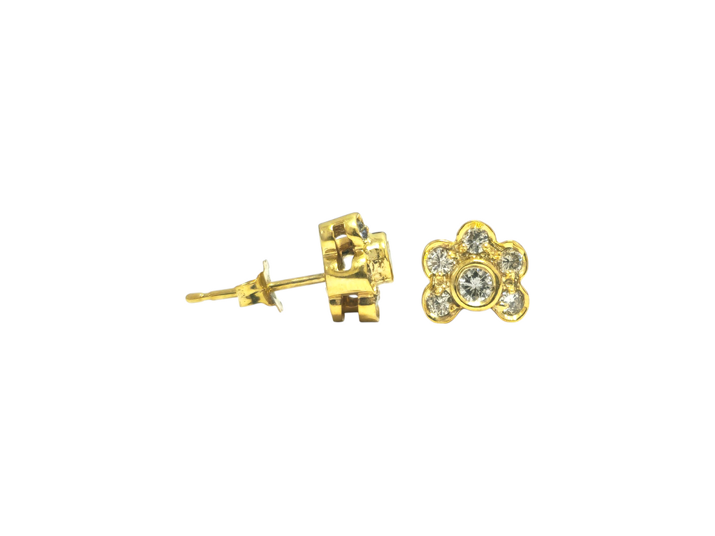Flower Motif Diamond Studs in 14k Yellow Gold - Pristine Diamonds