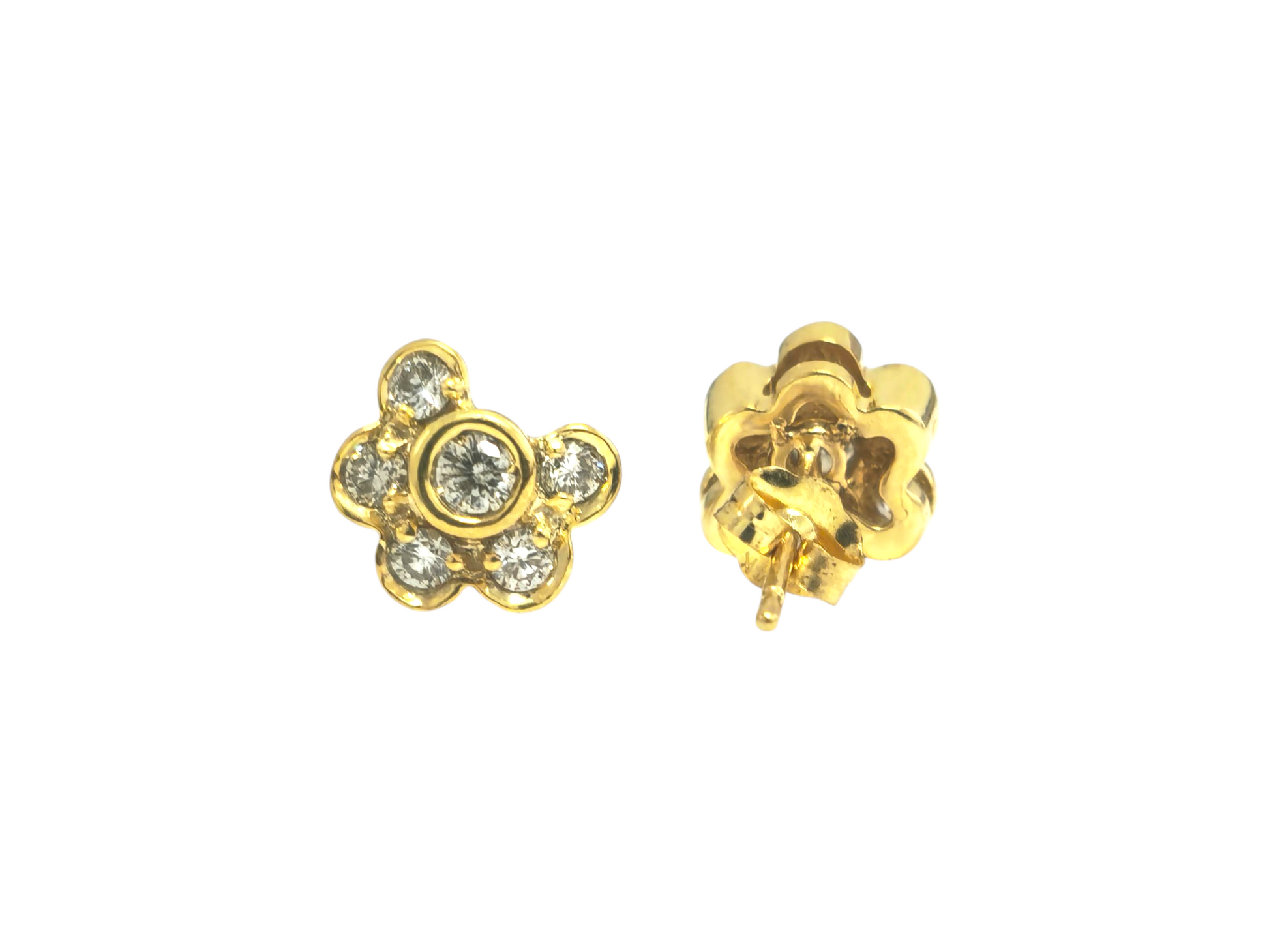 Flower Motif Diamond Studs in 14k Yellow Gold - Pristine Diamonds