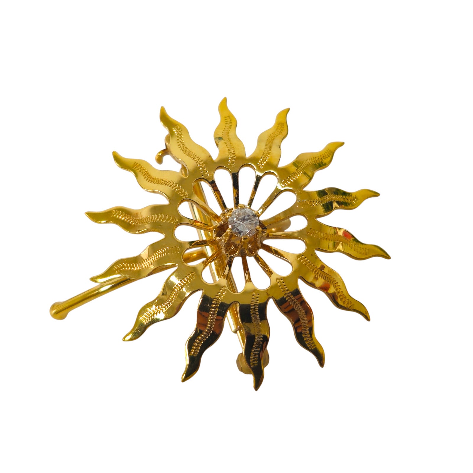 Vintage Sun Motif Diamond & 14k Gold Pendant For Her