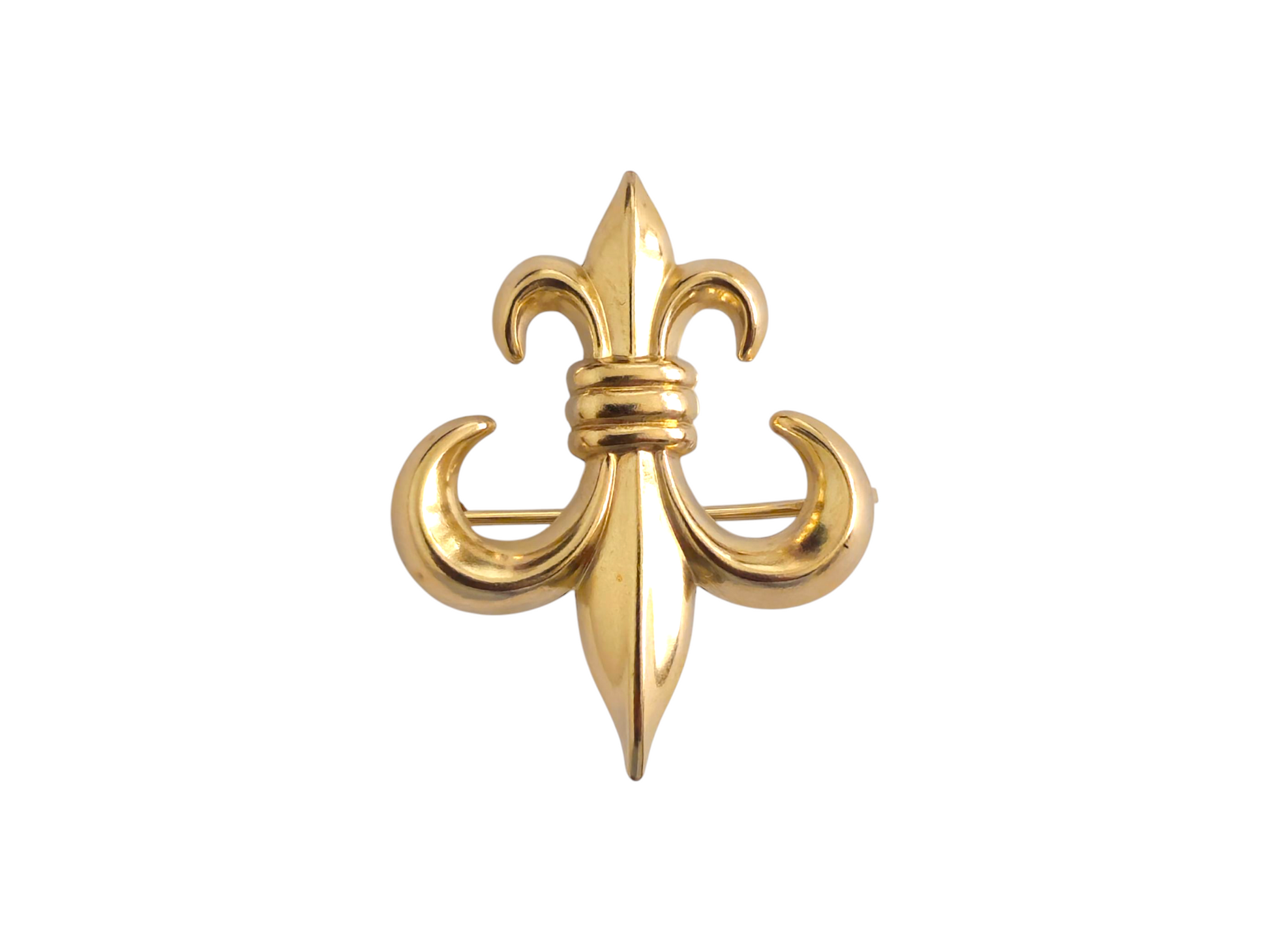 Gold Fleur de Lis pendant pin by Prince The Jeweler featuring intricate detailing and a polished finish.