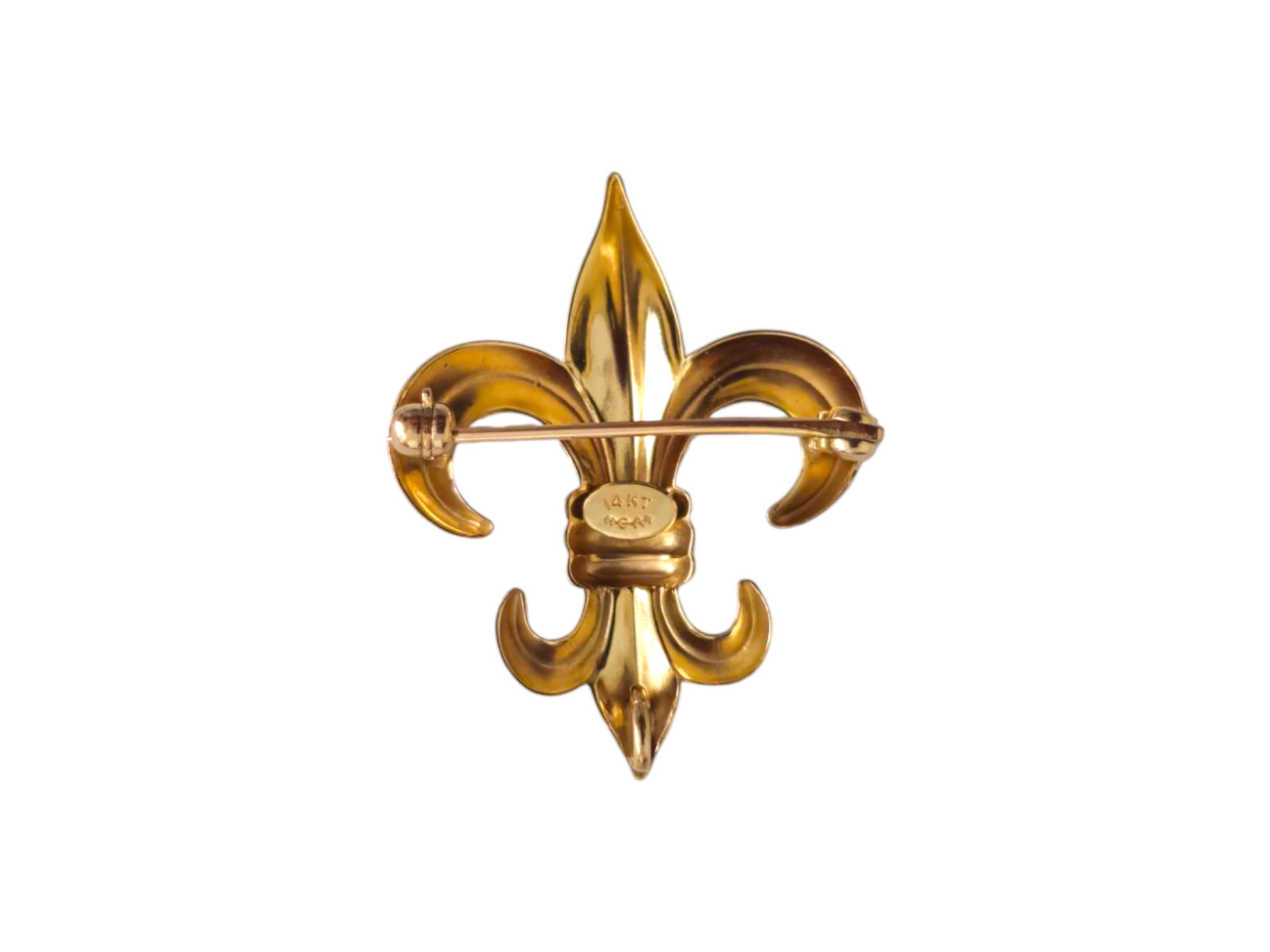 Gold Fleur de Lis pendant by Prince The Jeweler, featuring intricate detailing and a polished finish.