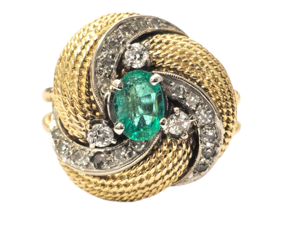 Natural Colombian Emerald & Diamond Ring in 18k Gold