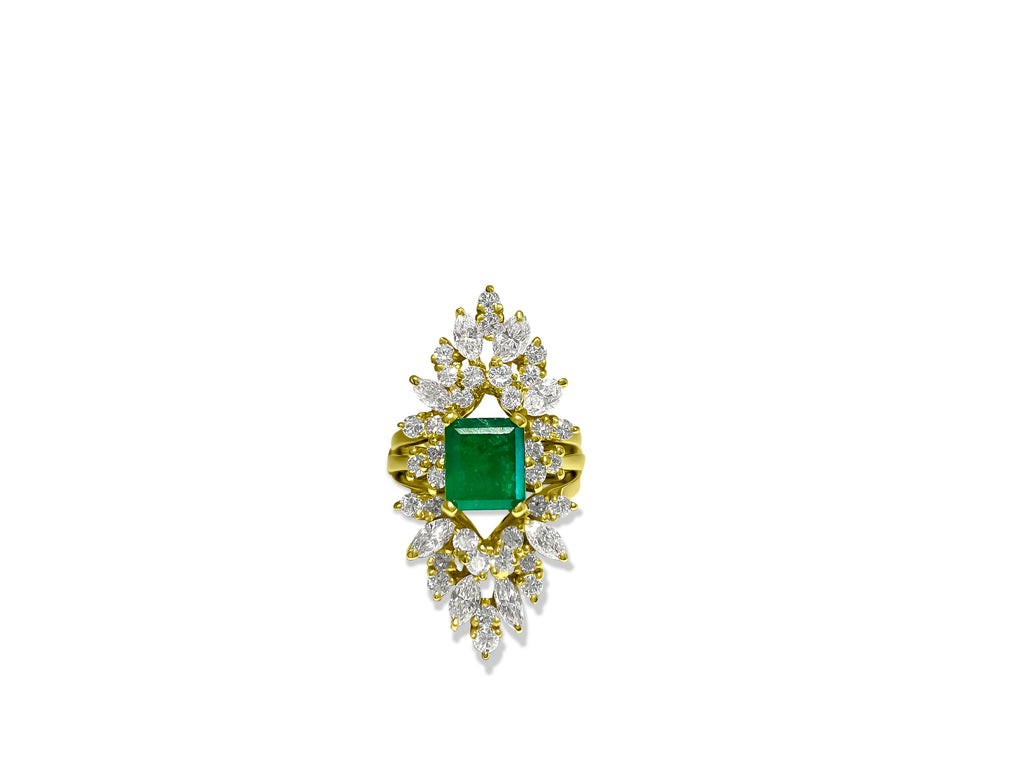 14K Yellow Gold, 4.25 CT Diamond & Emerald Insert Ring