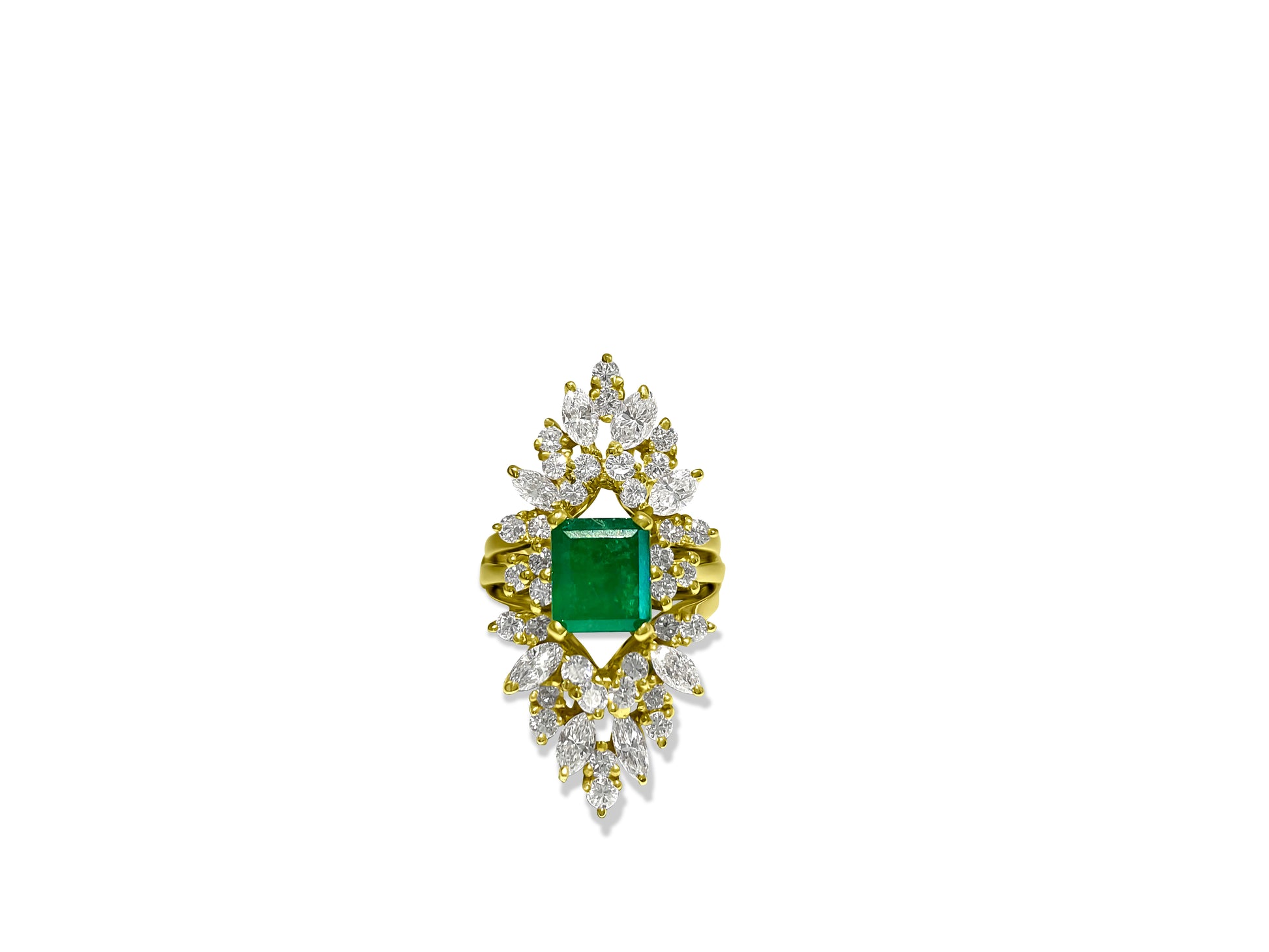 14K Yellow Gold, 4.25 CT Diamond & Emerald Insert Ring