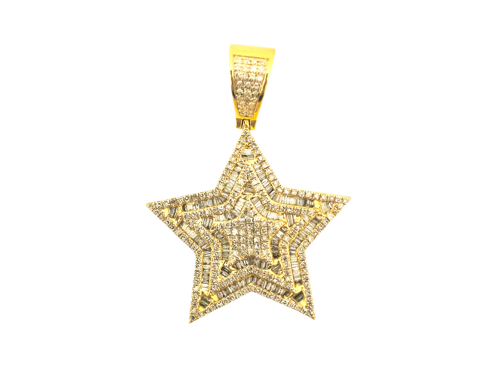 Iced Out Star Motif Diamond Pendant in 10kt Yellow Gold