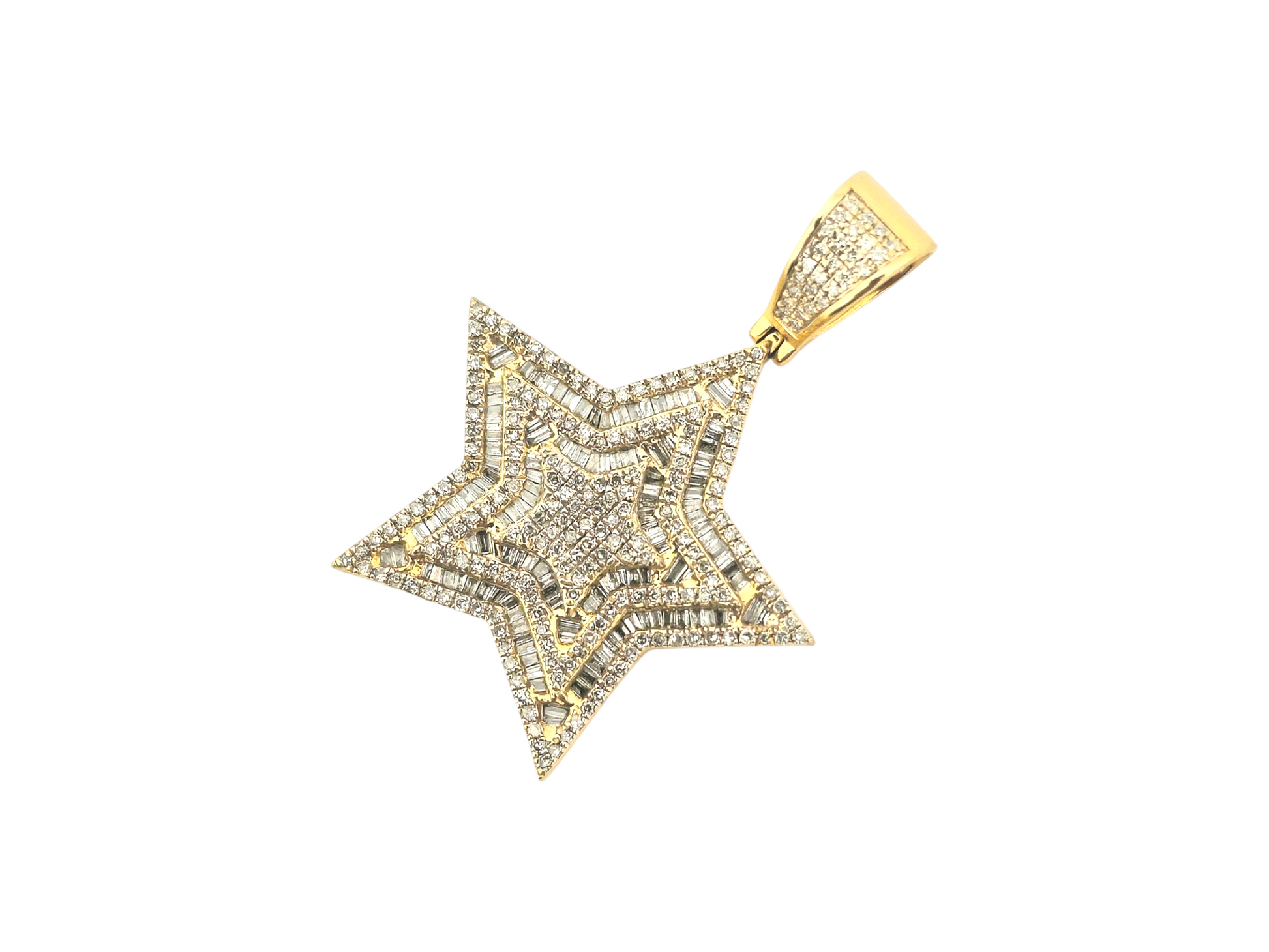 Iced Out Star Motif Diamond Pendant in 10kt Yellow Gold