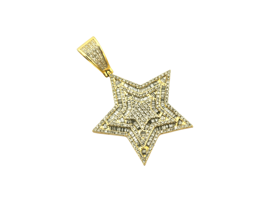 Iced Out Star Motif Diamond Pendant in 10kt Yellow Gold