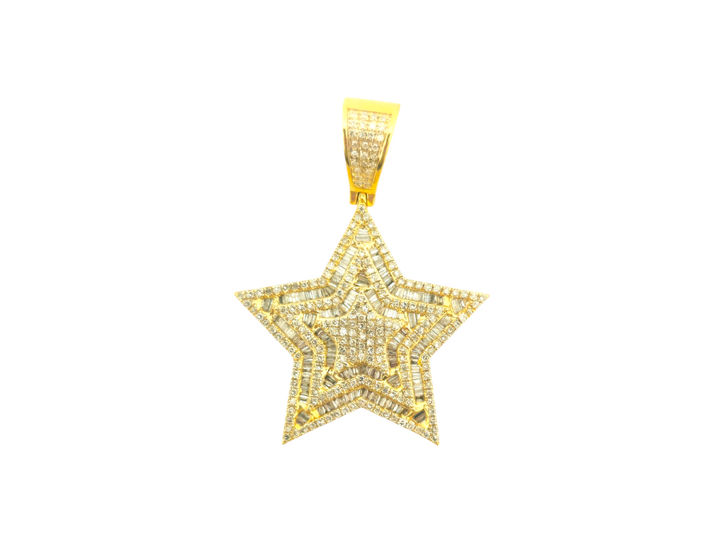Iced Out Star Motif Diamond Pendant in 10kt Yellow Gold