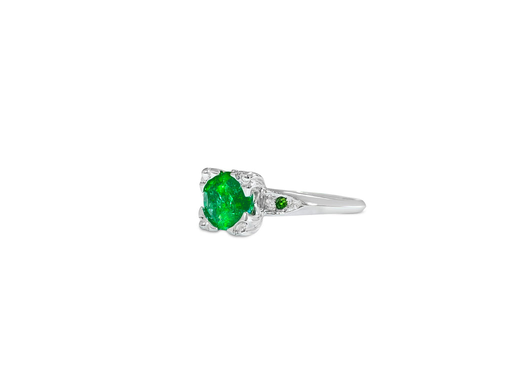 Vintage Platinum, 1.76 Carat Diamond & Emerald Ring.