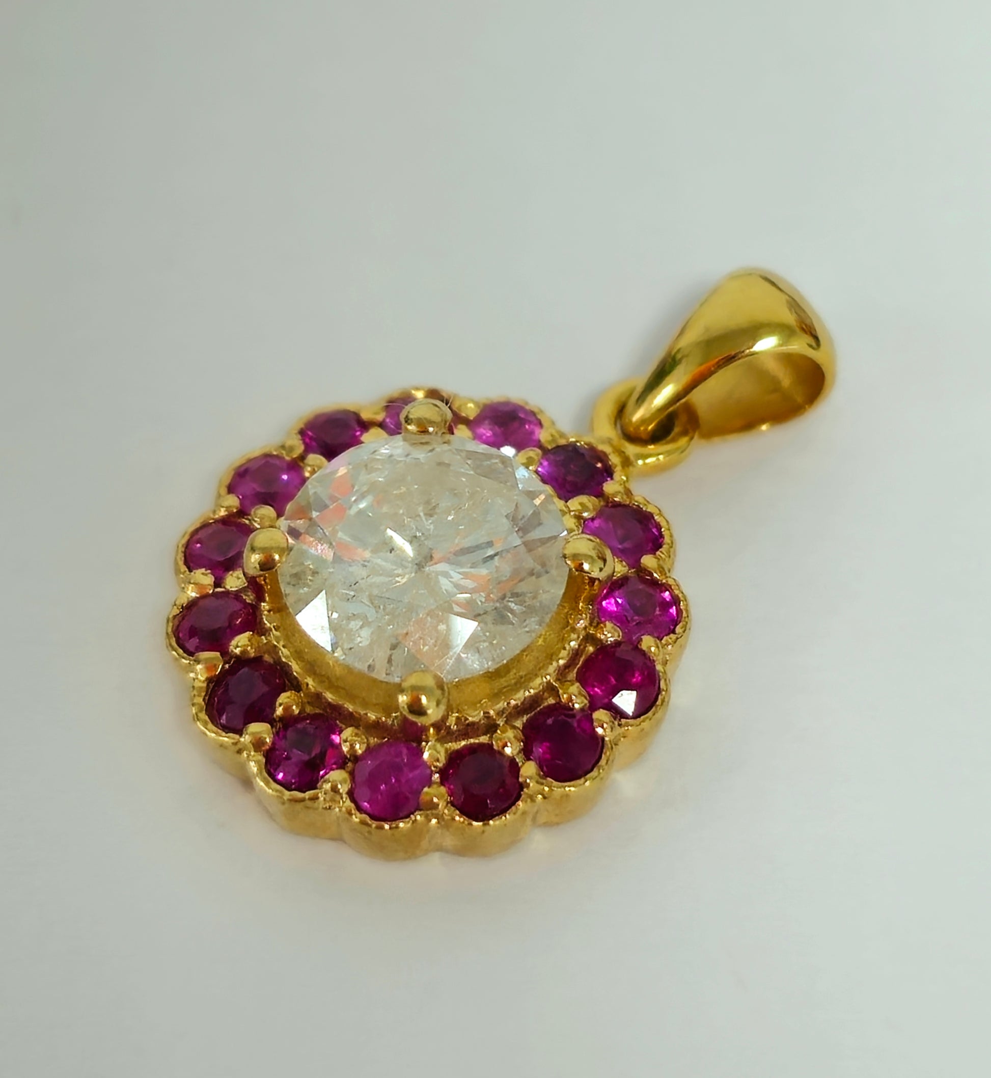(GIA) 14K Yellow Gold, Diamond and Burma Ruby Pendant - Pristine Diamonds