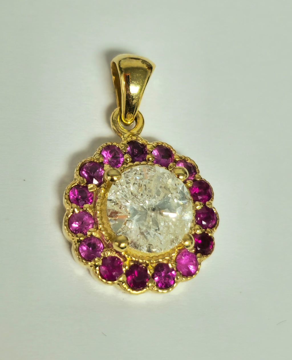 (GIA) 14K Yellow Gold, Diamond and Burma Ruby Pendant - Pristine Diamonds