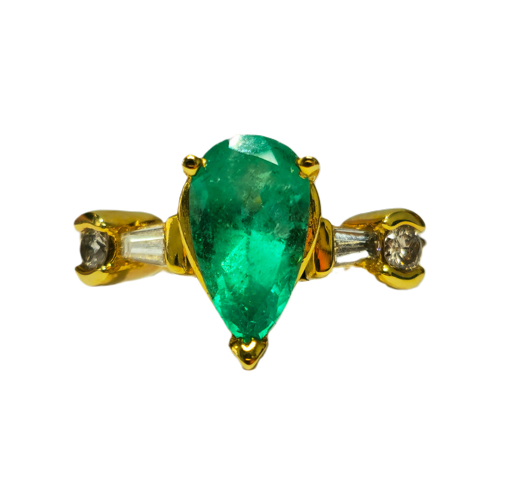 Womens 14K Yellow Gold, 2.30CT Diamond & Emerald Ring - Pristine Diamonds