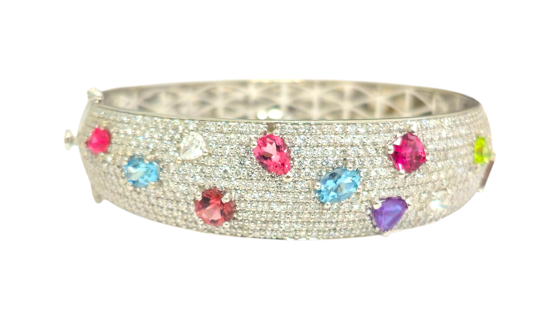 Custom Diamond & Gemstone Bracelet in 14k White Gold