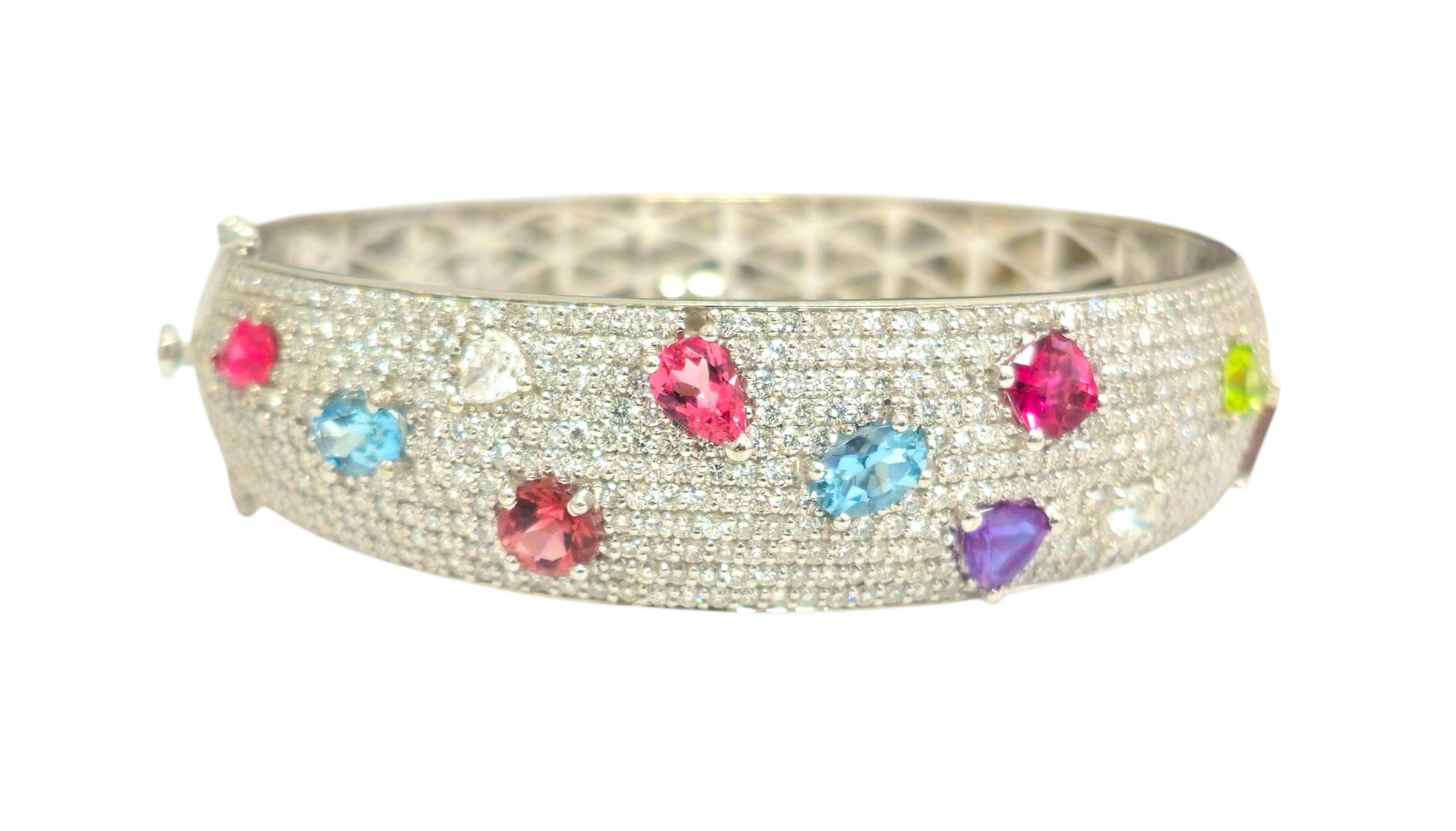 Custom Diamond & Gemstone Bracelet in 14k White Gold