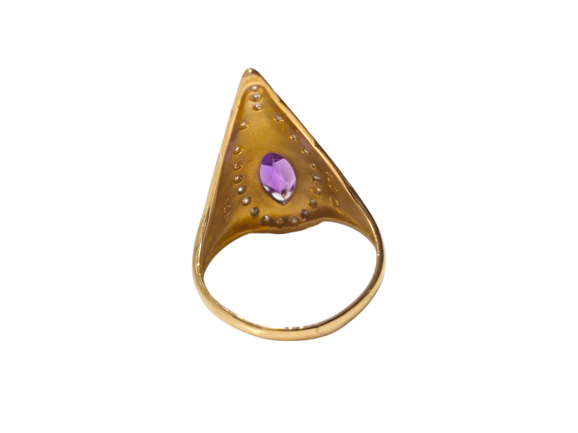 Art Deco Amethyst & Diamond Ring in 14k Gold.