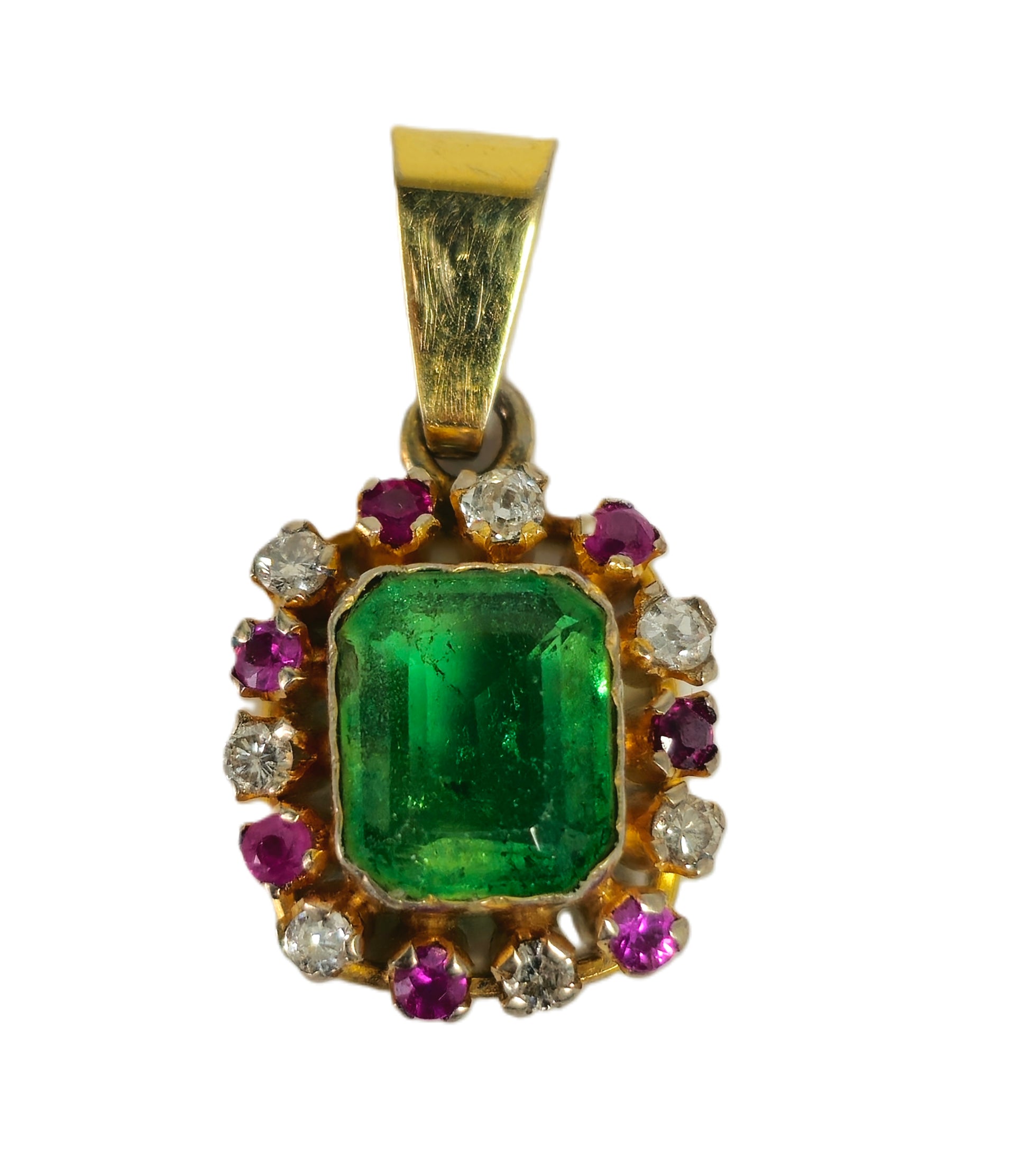 3.00 Carat Diamond, Emerald & Ruby Pendant. 18K Gold - Pristine Diamonds