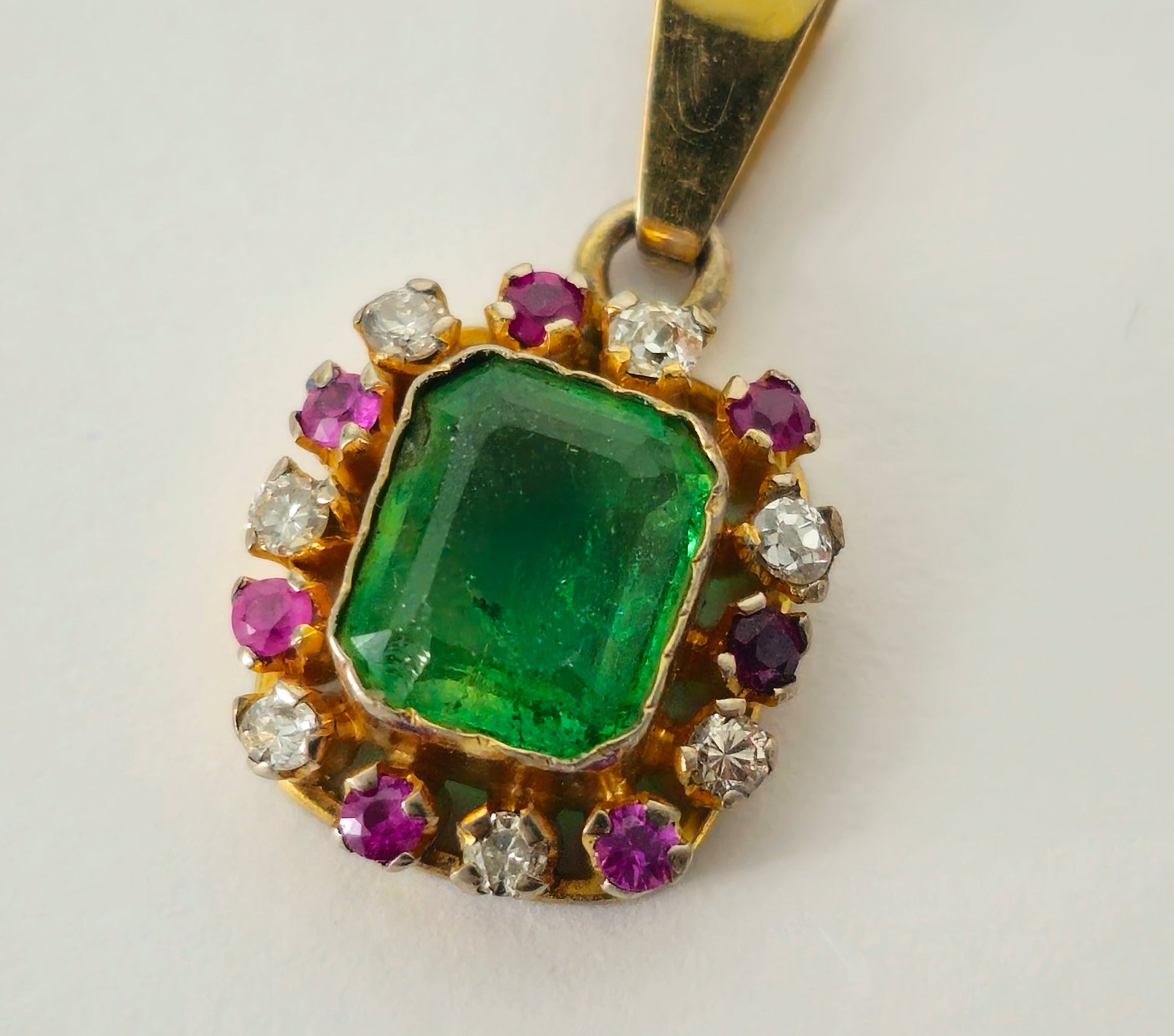 3.00 Carat Diamond, Emerald & Ruby Pendant. 18K Gold - Pristine Diamonds