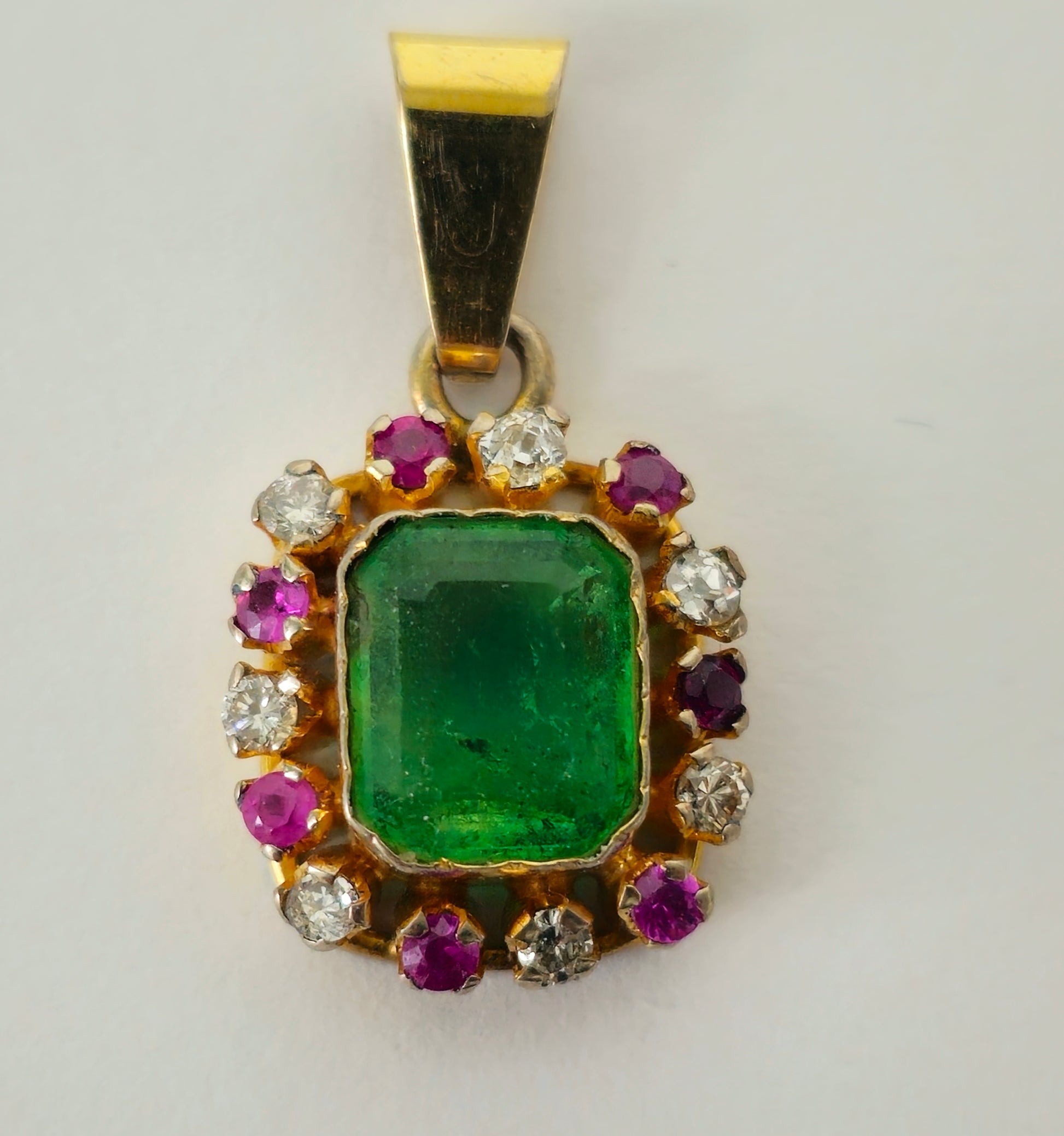 3.00 Carat Diamond, Emerald & Ruby Pendant. 18K Gold - Pristine Diamonds