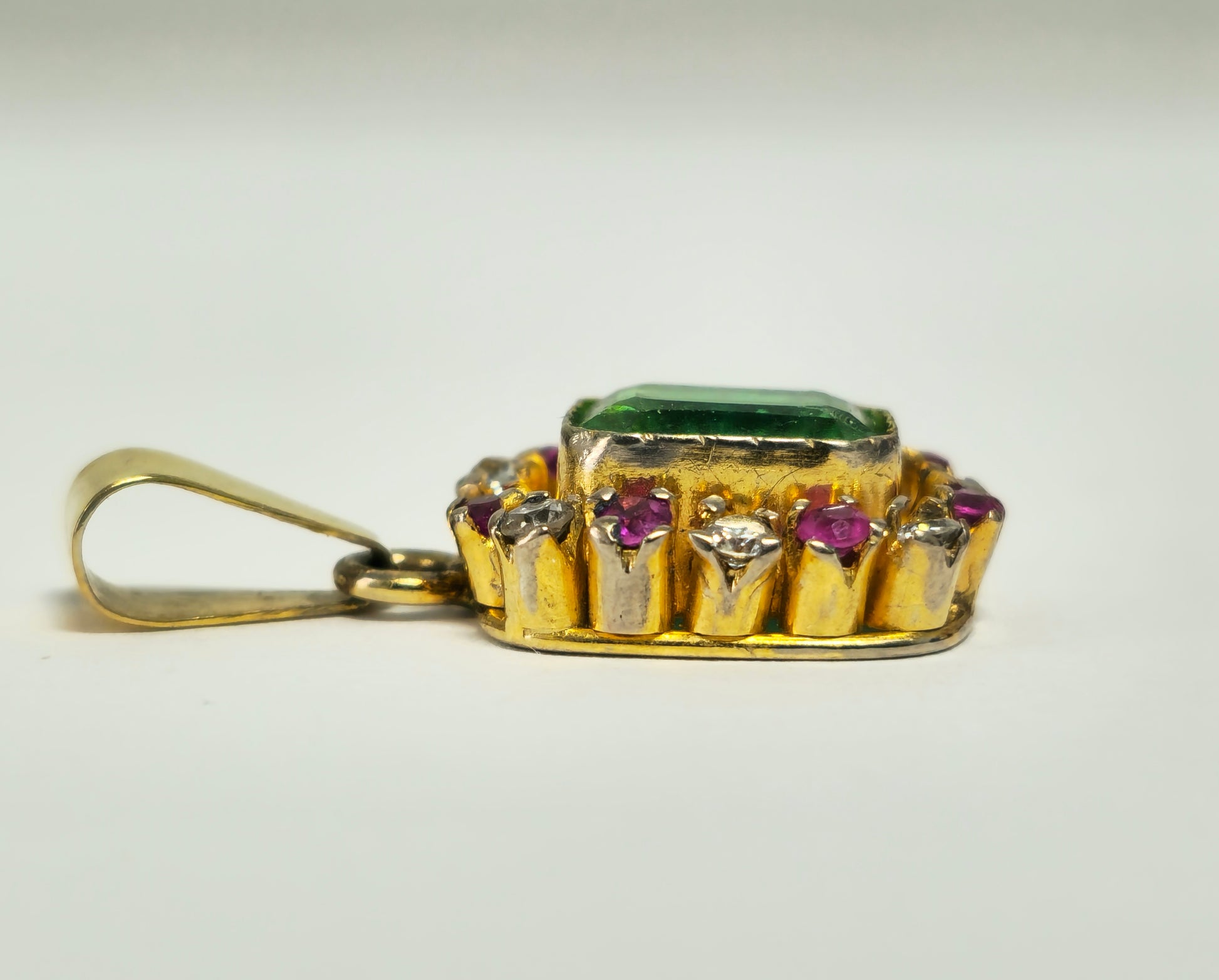 3.00 Carat Diamond, Emerald & Ruby Pendant. 18K Gold - Pristine Diamonds