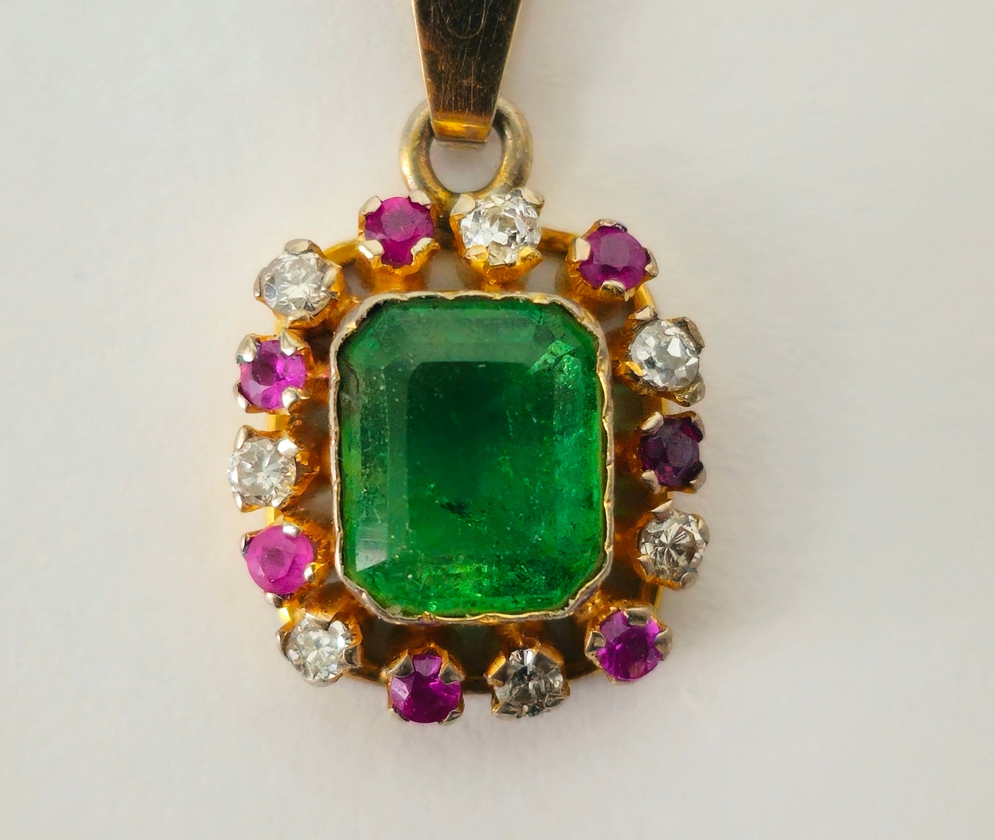 3.00 Carat Diamond, Emerald & Ruby Pendant. 18K Gold - Pristine Diamonds