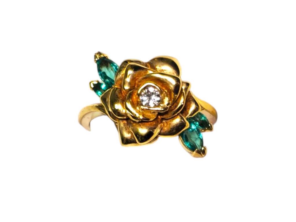 Rose Motif Emerald & Diamond Ring