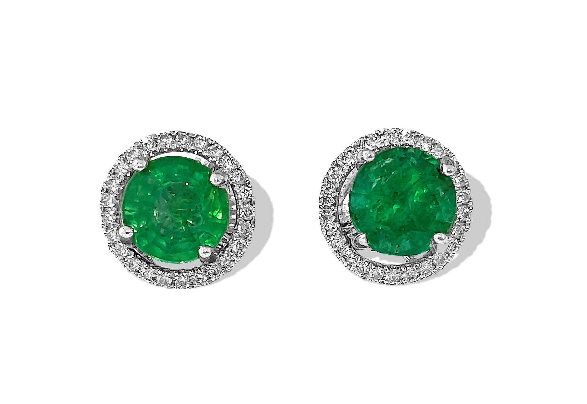 14k Gold 2.50 Carat Emerald Diamond Stud Earrings - Pristine Diamonds