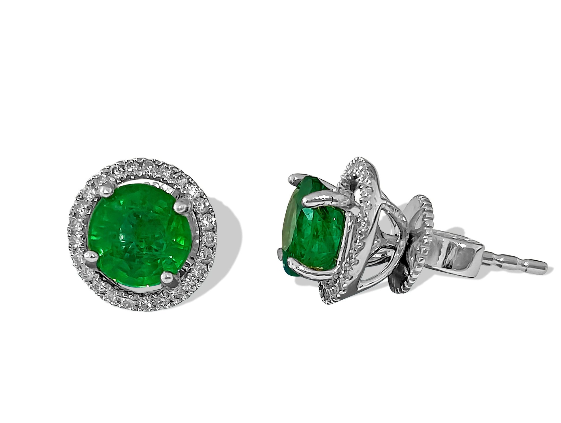 14k Gold 2.50 Carat Emerald Diamond Stud Earrings - Pristine Diamonds