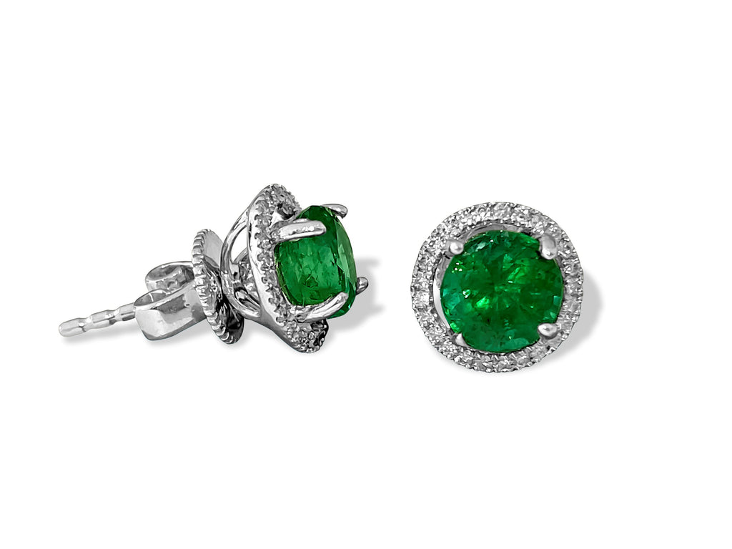 14k Gold 2.50 Carat Emerald Diamond Stud Earrings - Pristine Diamonds