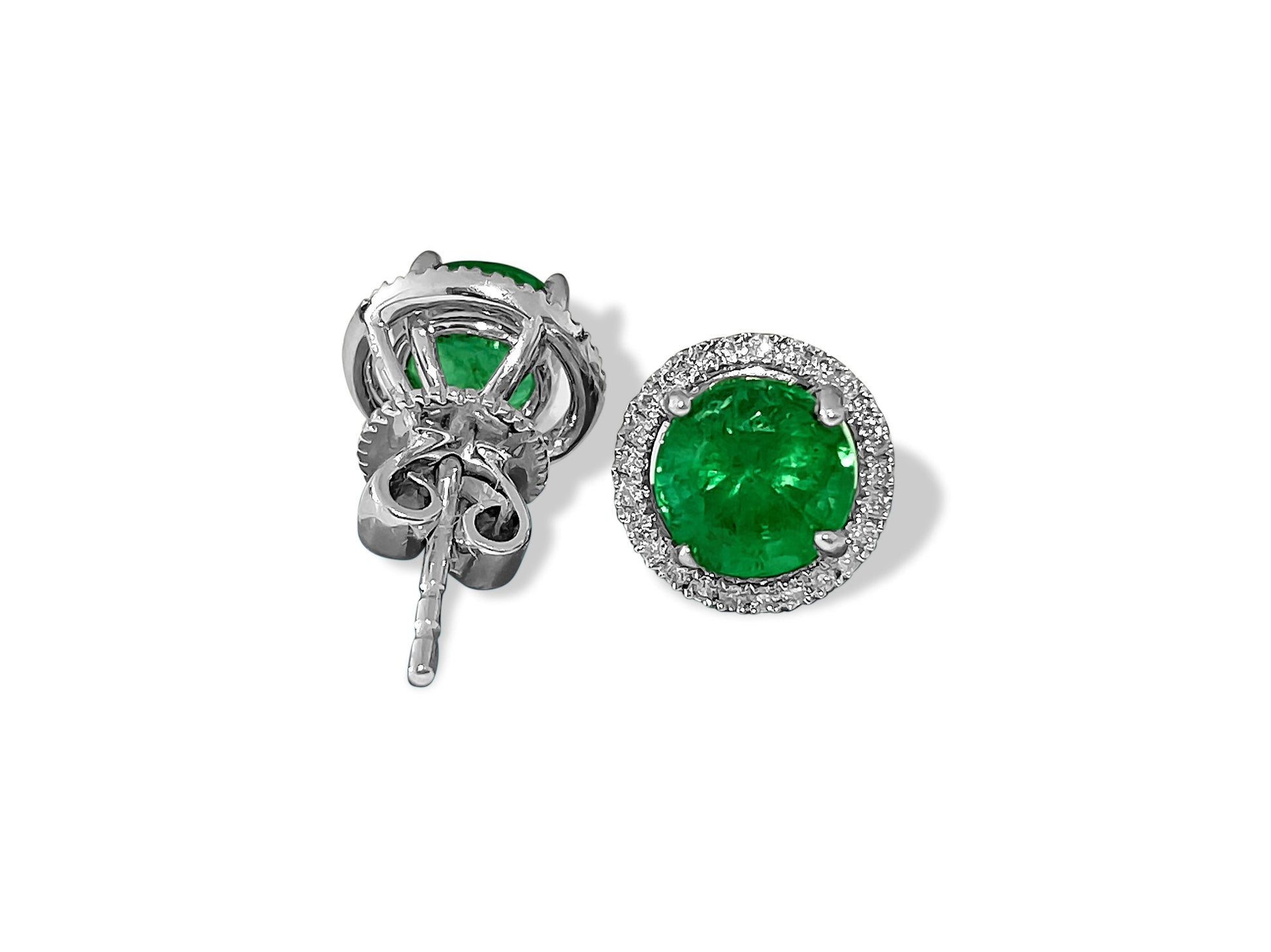 14k Gold 2.50 Carat Emerald Diamond Stud Earrings - Pristine Diamonds
