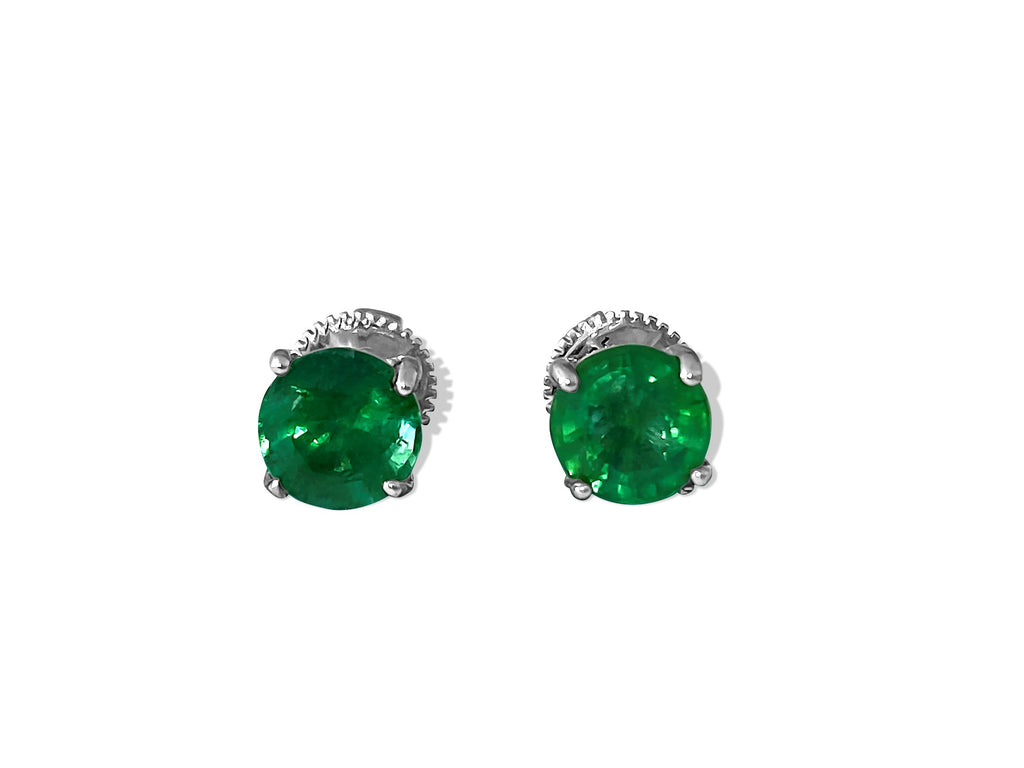 14k Gold 2.50 Carat Emerald Diamond Stud Earrings - Pristine Diamonds