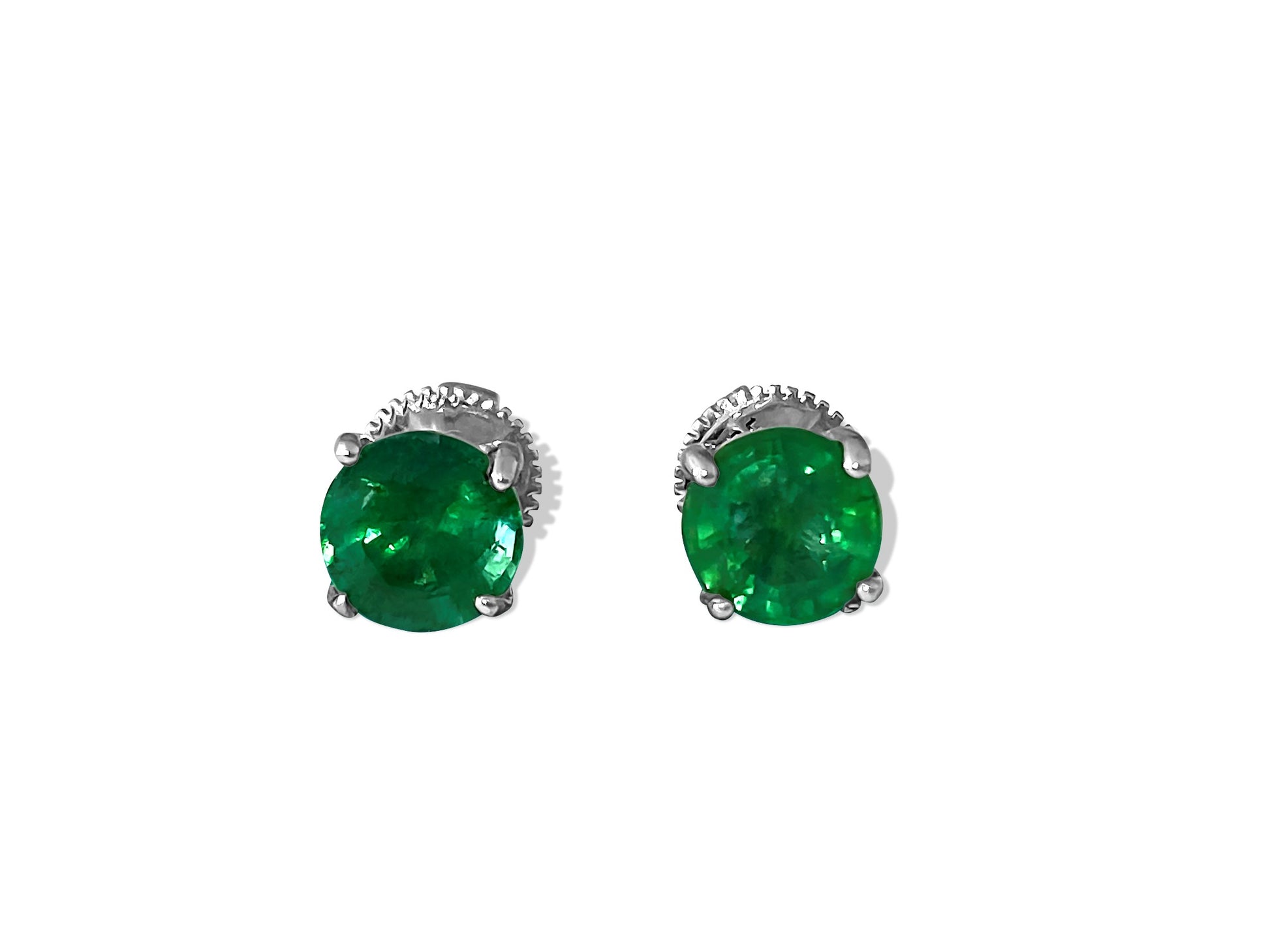 14k Gold 2.50 Carat Emerald Diamond Stud Earrings - Pristine Diamonds