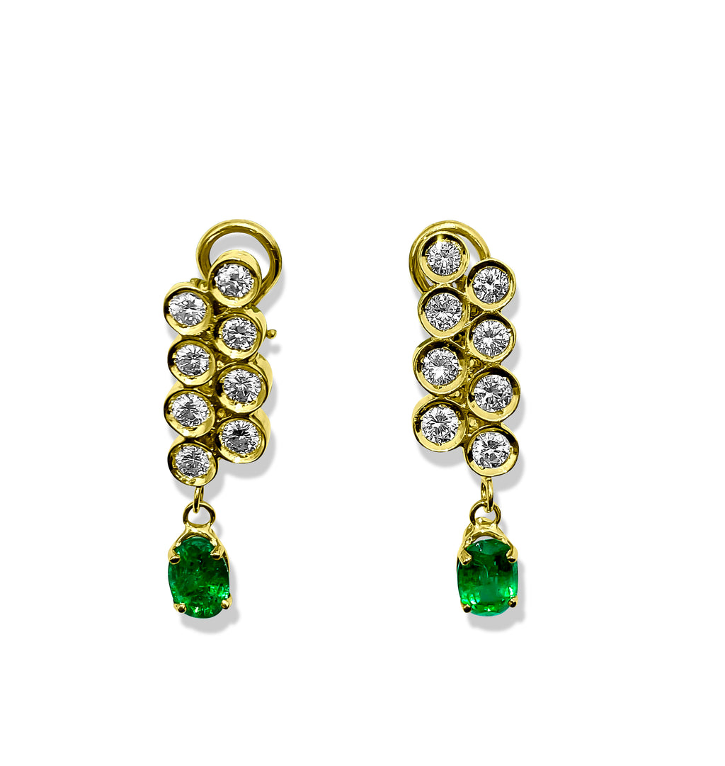 Womens 3.50ct Diamond & Emerald Dangle Earrings - Pristine Diamonds