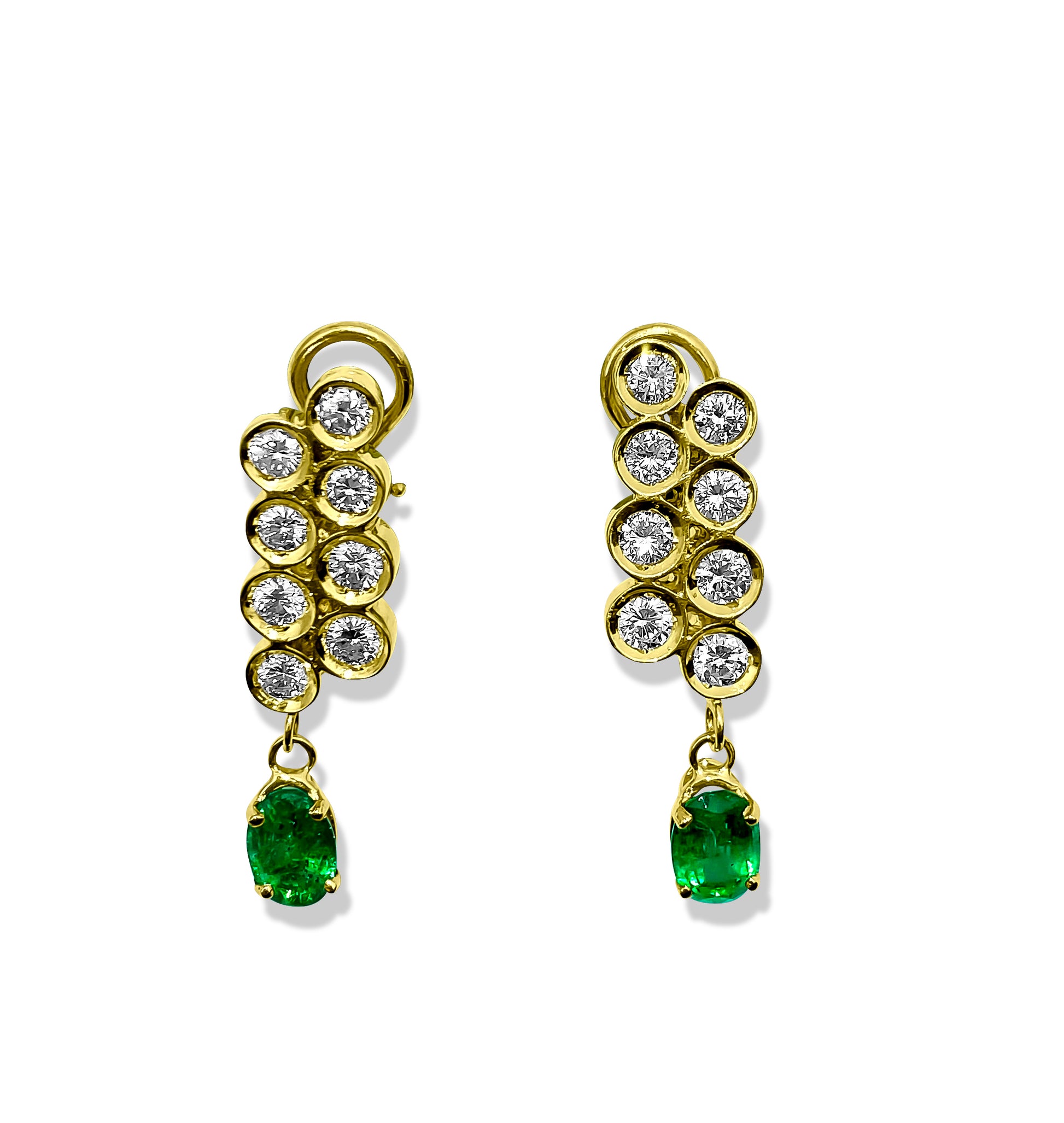 Womens 3.50ct Diamond & Emerald Dangle Earrings - Pristine Diamonds