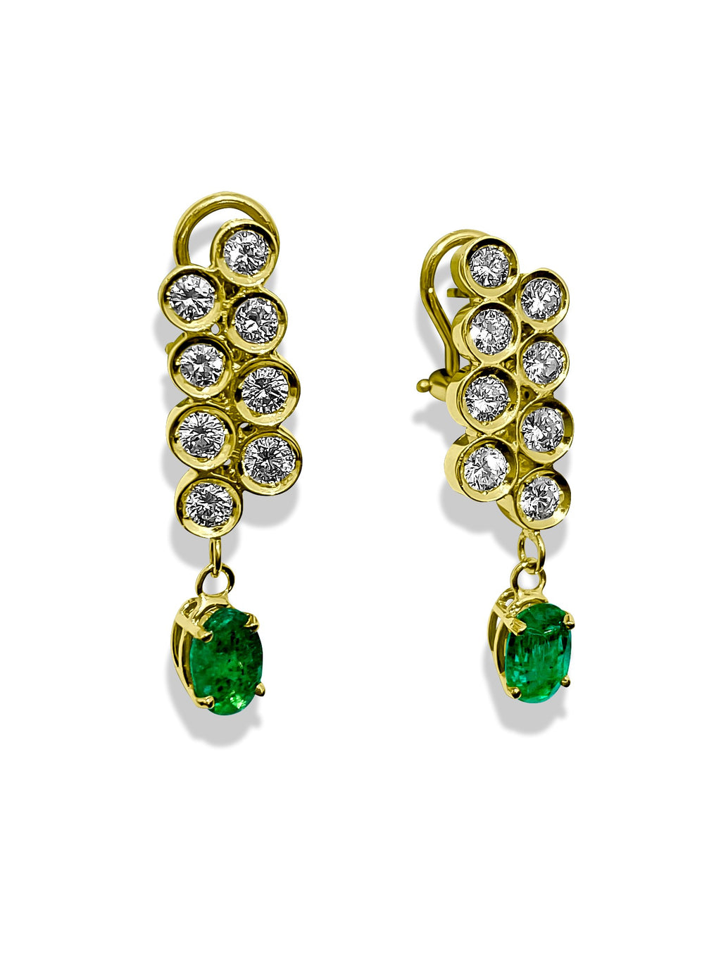 Womens 3.50ct Diamond & Emerald Dangle Earrings - Pristine Diamonds