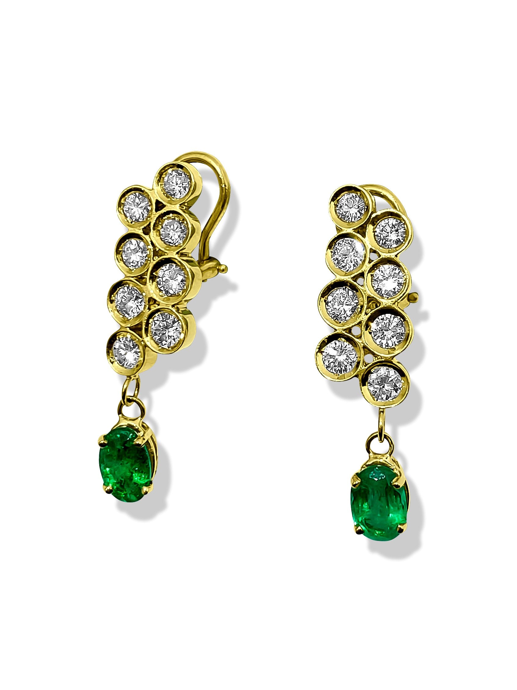 Womens 3.50ct Diamond & Emerald Dangle Earrings - Pristine Diamonds