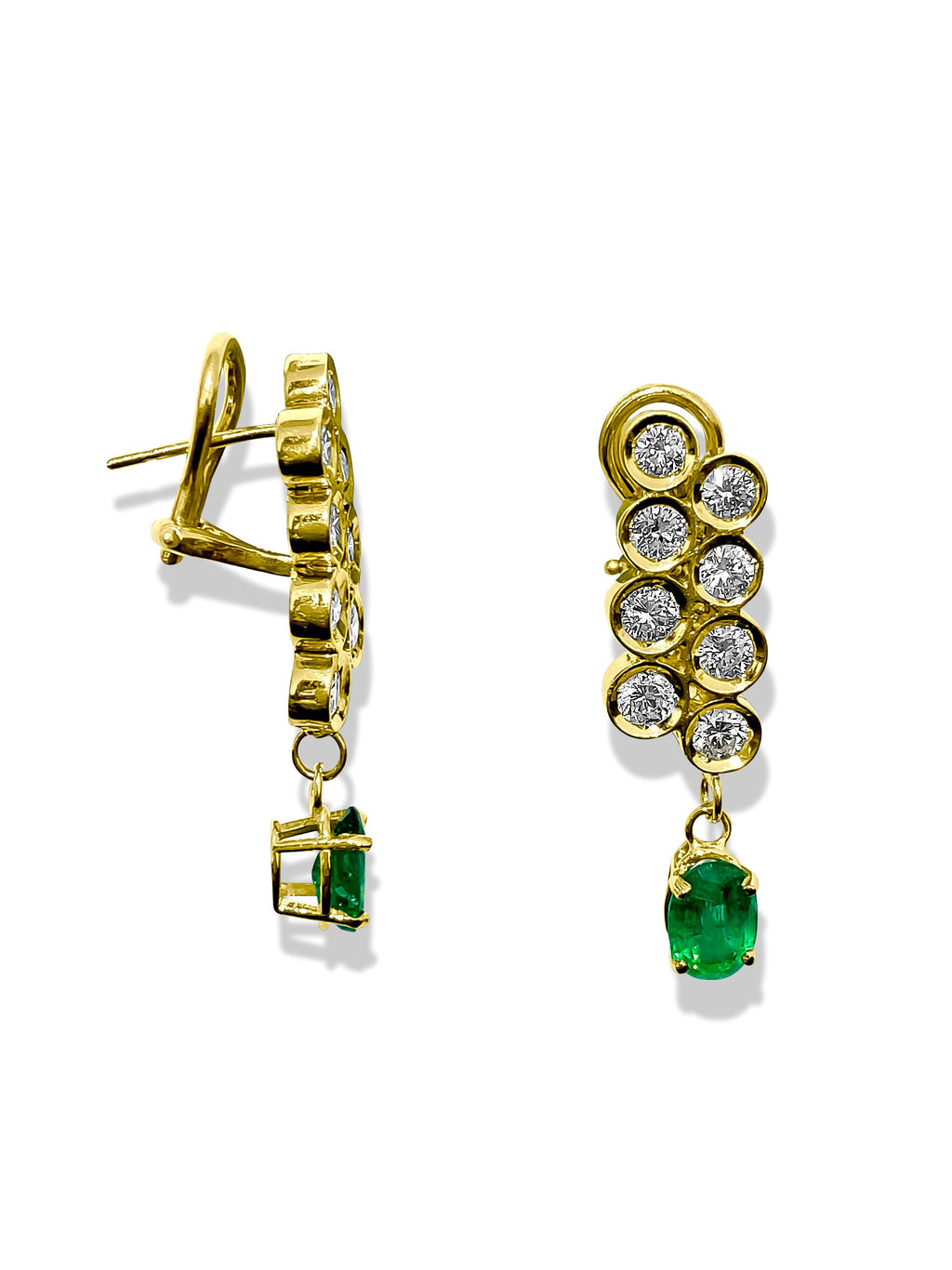 Womens 3.50ct Diamond & Emerald Dangle Earrings - Pristine Diamonds